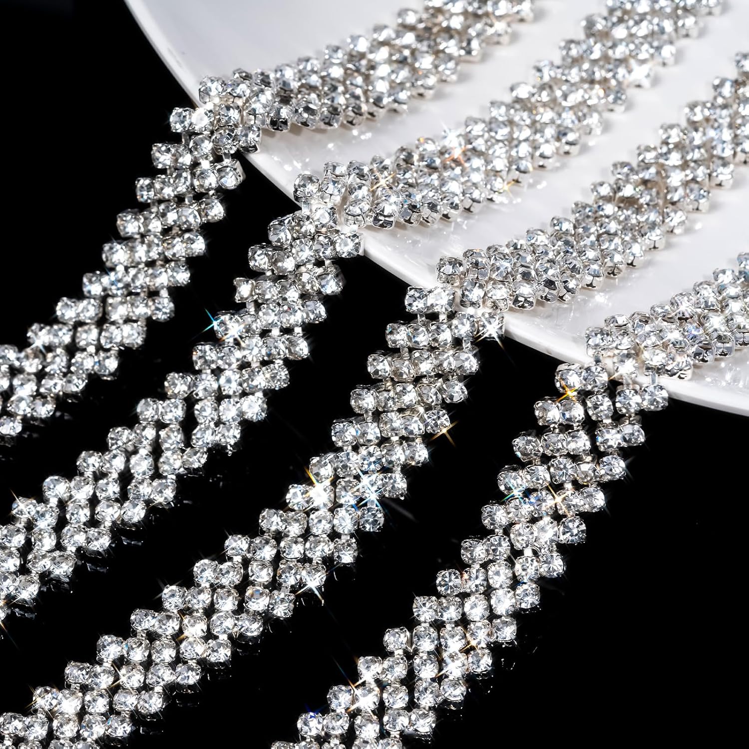 Bling Crystal Rhinestone Silver Base Trim Crystal Chain Applique Sewing Embellishments for DIY Dress Clothing Wedding Crafts Bridal Jewelry, 0.551 Inch Wide(5 Yards, Crystal)