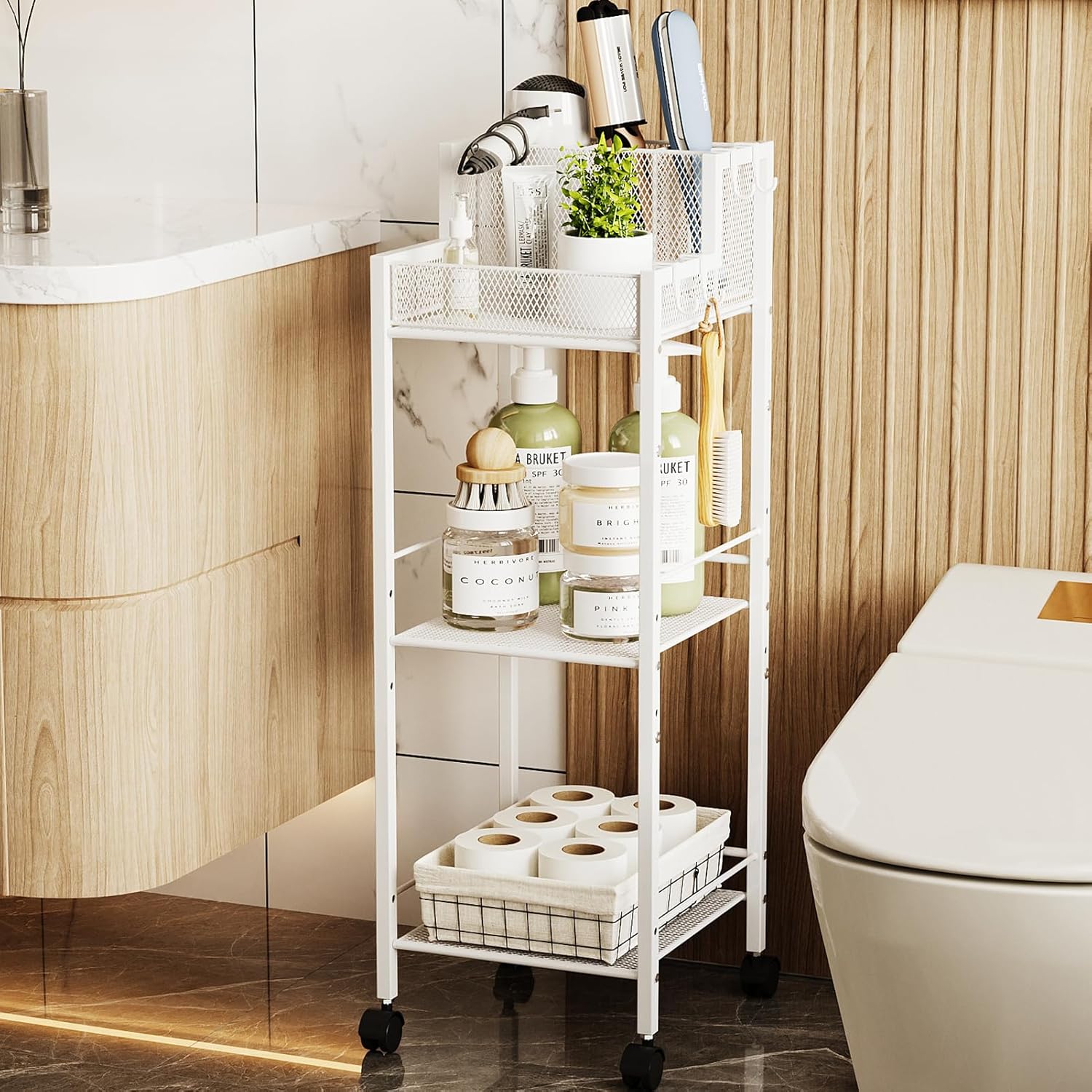 VITVITI Metal Hair Tool Organizer Shelf for Bathroom, 3 Tiers Hair Product Organizer Cart Floor Stand, Curling Irons Straighteners Storage Makeup for Vanity (Black Color)