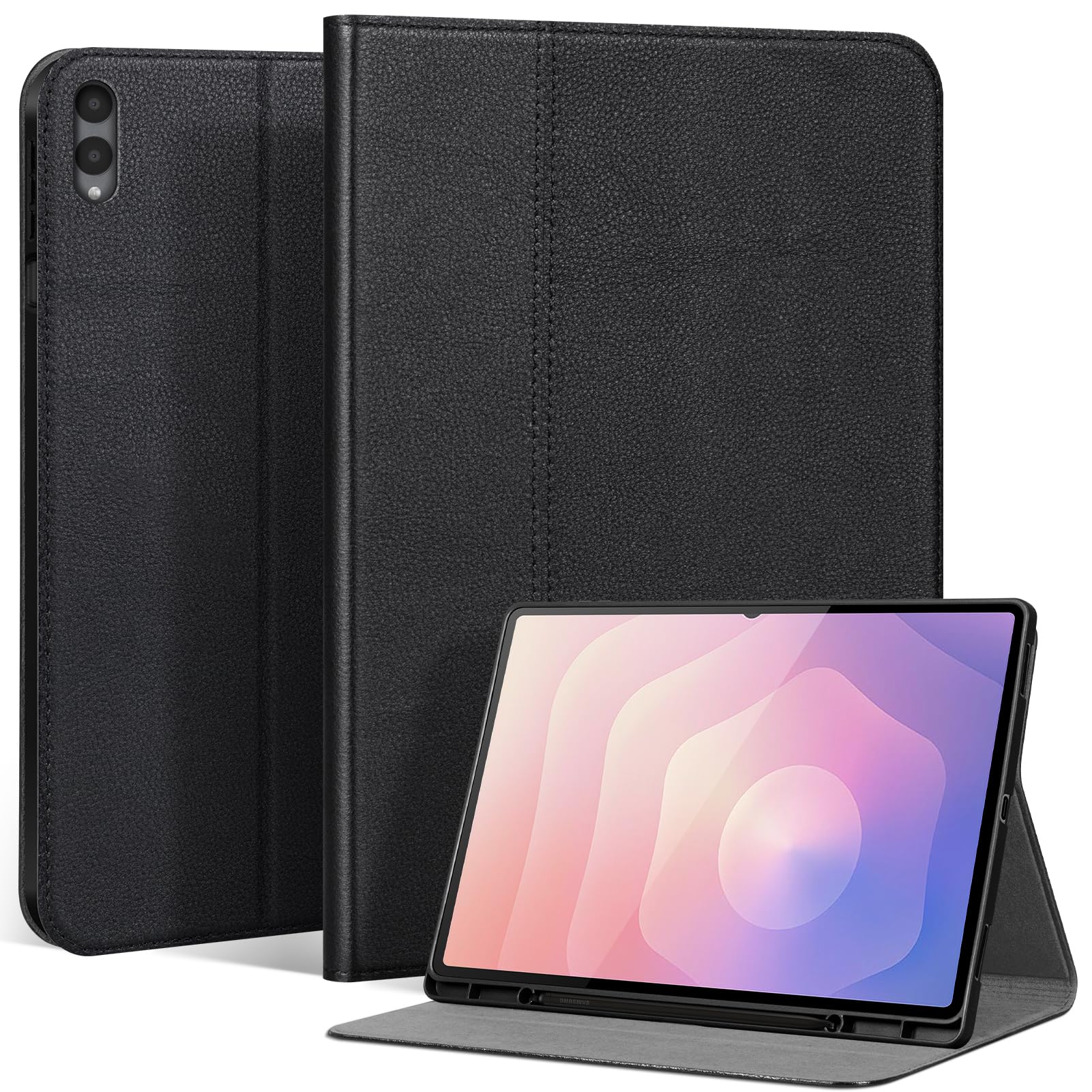 for Samsung Galaxy Tab S11 Ultra 14.6 Inch Case 2025, Full-Grain Genuine Leather Protective Cover with S Pen Holder, Military-Grade Shockproof, Auto Wake/Sleep & Kickstand - Black