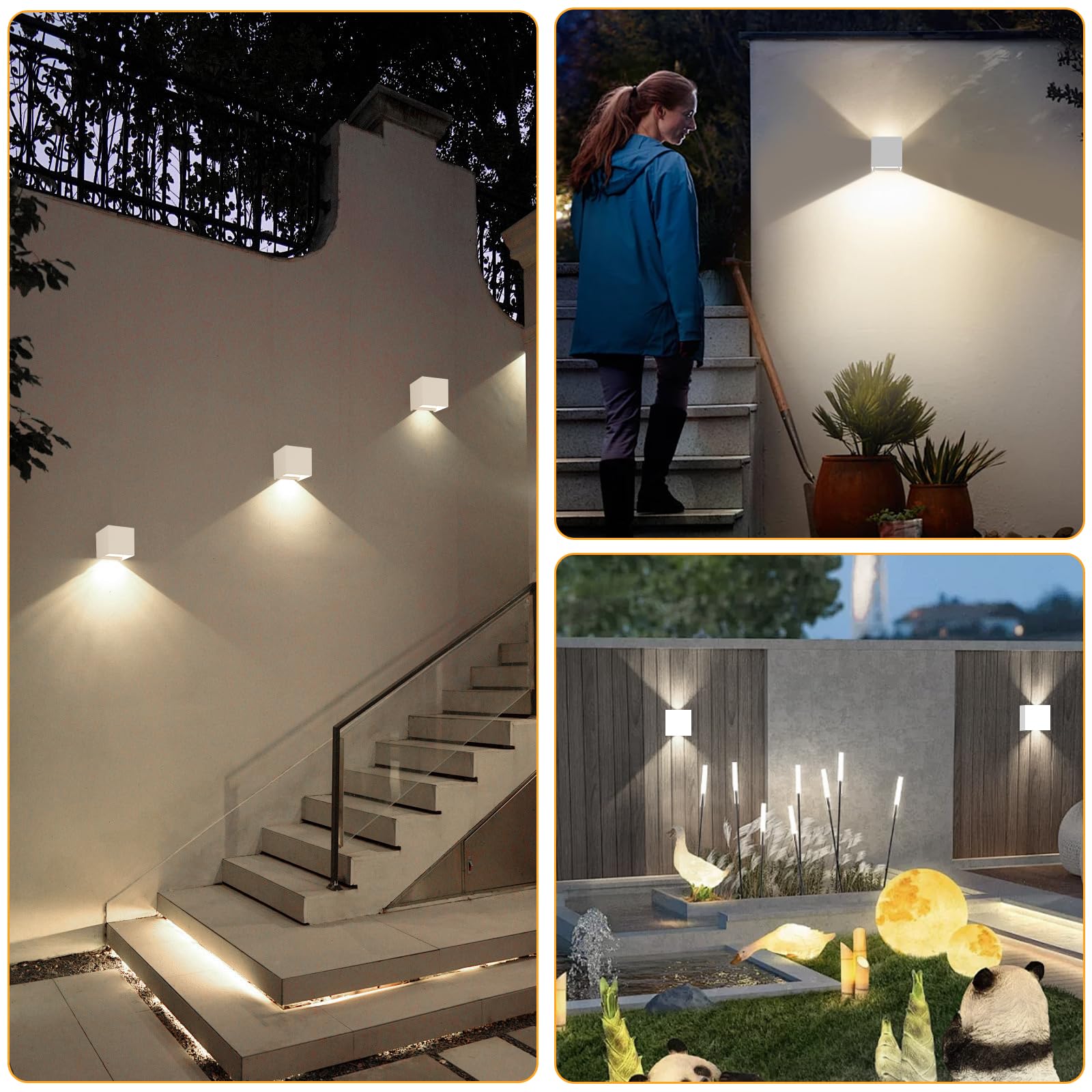 Voltix 2 Pezzi Applique da Parete Esterno Interno LED 12W 4000k, Lampada da Muro Moderna Impermeabile, Lampade da Esterno Quadrata BIANCO (Bianco Naturale - 4000K)