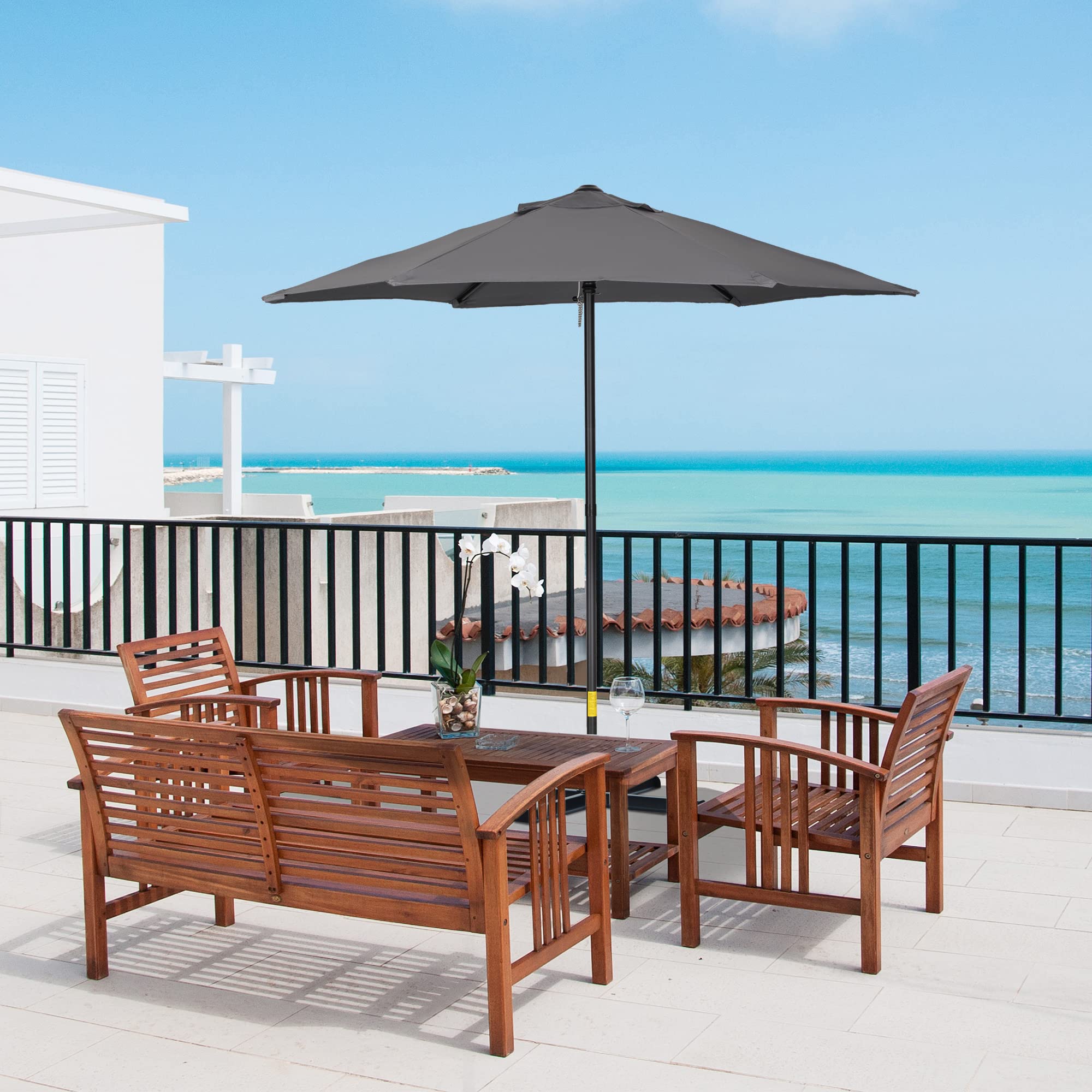 Outsunny Sonnenschirm Ø196 cm, sechseckig Balkonschirm Strandschirm windfest stabil Marktschirm Sonnenschutz für Strand Balkon Garten