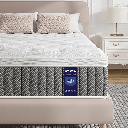 BedStory Twin Mattress 12 Inch, Medium Firm Gel Memory Foam Hybrid Single Matelas in a Box, Individual Pocket Springs for Pain Relief, Fiberglass Free