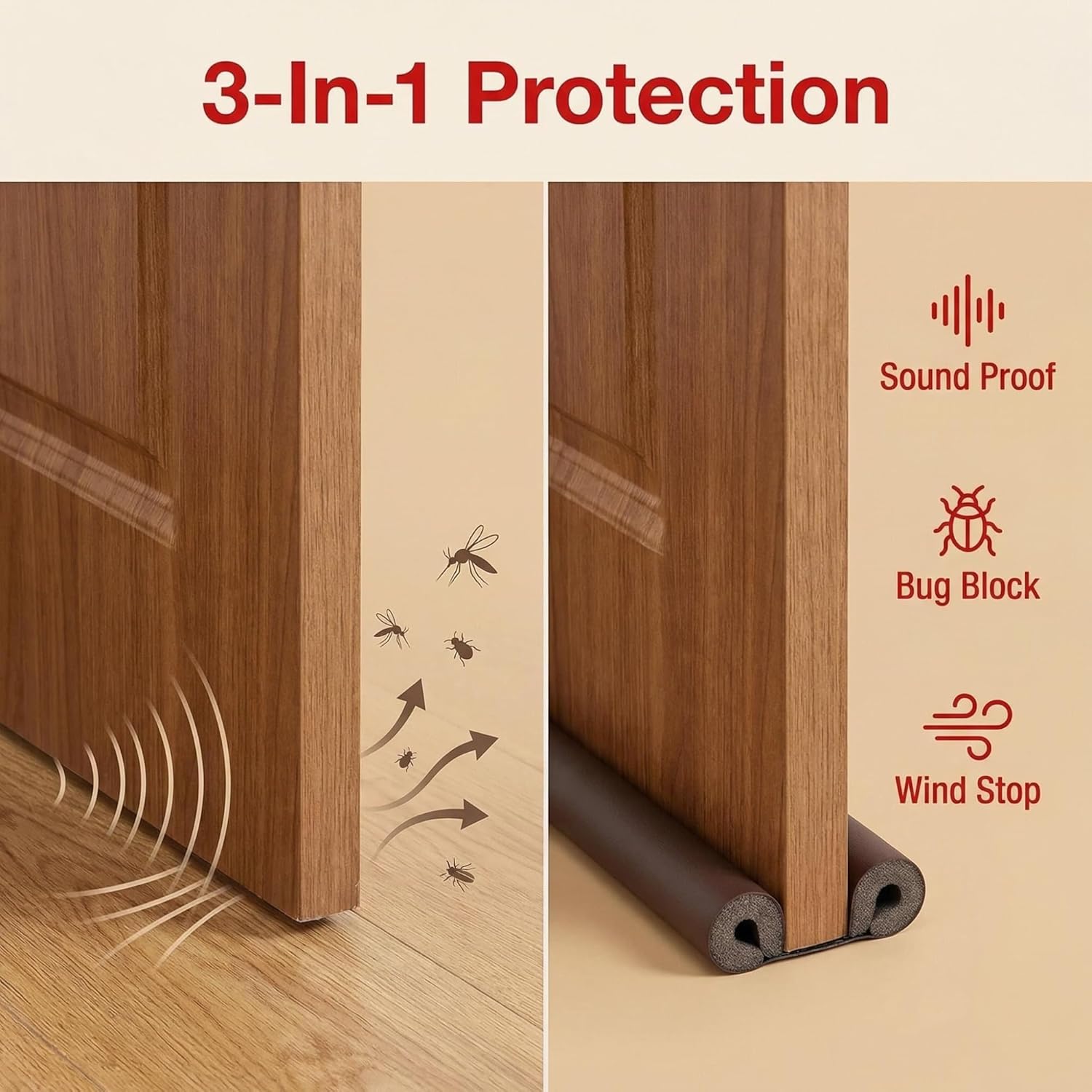 6pcs Door Draft barrier, Soundproof Weather Stripping, U - Shaped Seal Strip, Brown, for Home & Office(Brown)