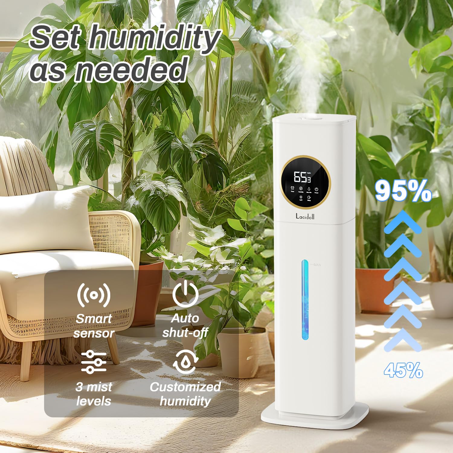 Humidificador para habitación grande, humidificadores de 2.1 gal/8 l para el hogar, humidificadores para recámara con difusor de aceite esencial, humidificadores de niebla fría para plantas, bebés,
