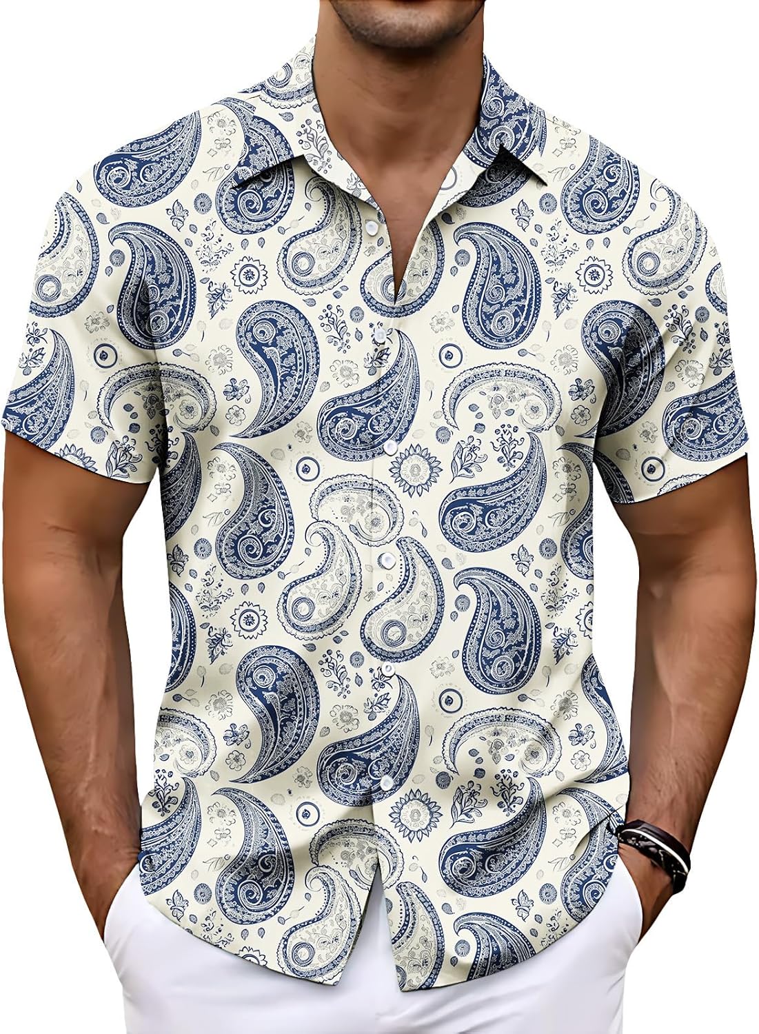 Men's Hawaiian Shirt Short Sleeve Floral Printed Casual Button Down Tees Summer Bea...