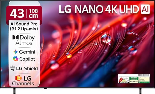 LG 108 cms (43 inches) NU87 AI Series Nano 4K Ultra HD Smart webOS VA LED TV 43NU870BPLA