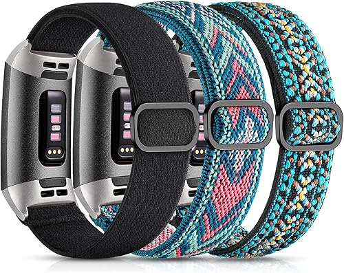 Maledan Paquete de 3 bandas elásticas compatibles con Fitbit Charge 4Charge 3 bandas para mujeres y hombres, correa deportiva elástica ajustable de