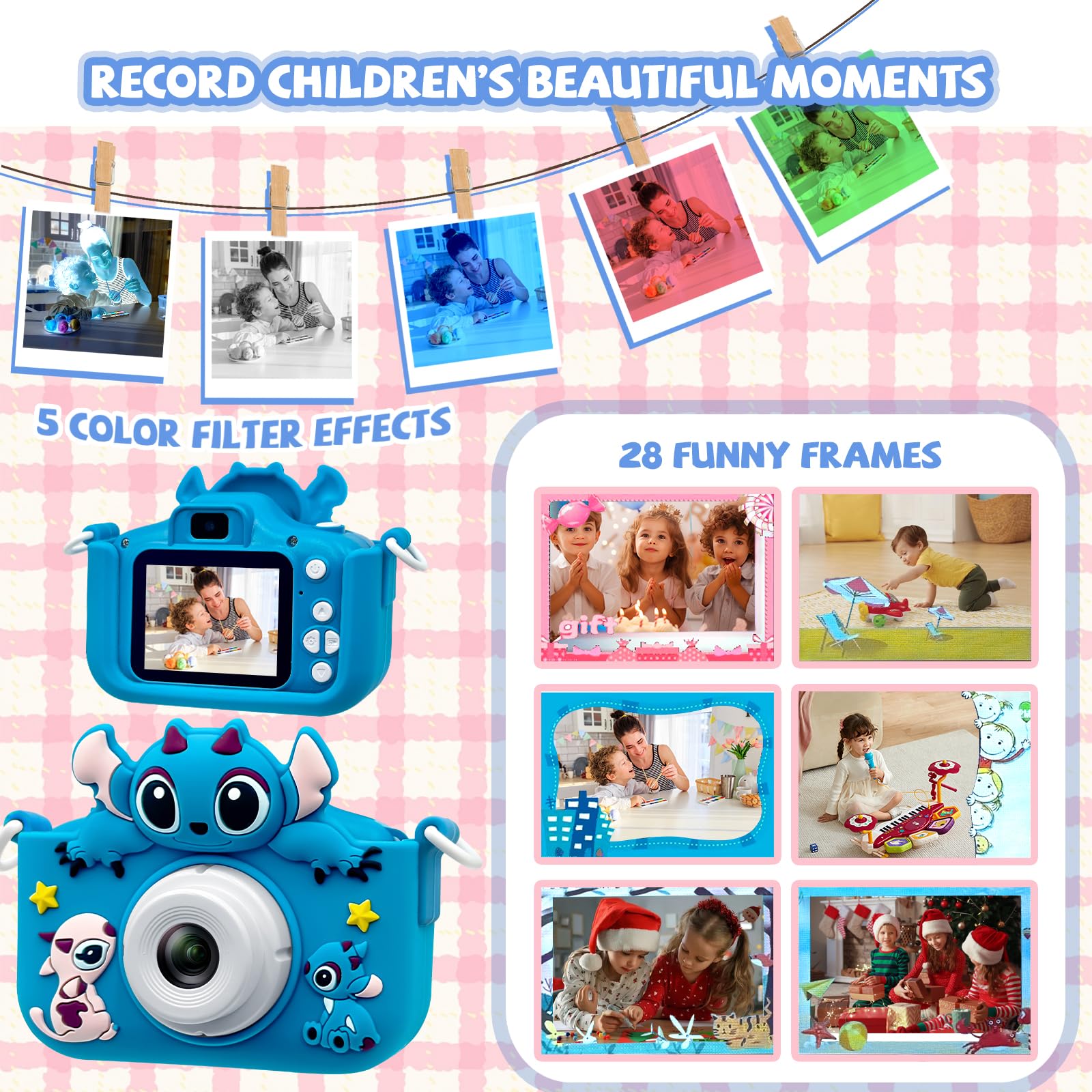 Cámara digital para niños pequeños, cámara de juguete para niñas pequeñas de 3, 4, 5, 7+ años, regalos de cumpleaños para niños, cámara digital de 40 MP de doble lente 1080P HD video selfie cámara con 3