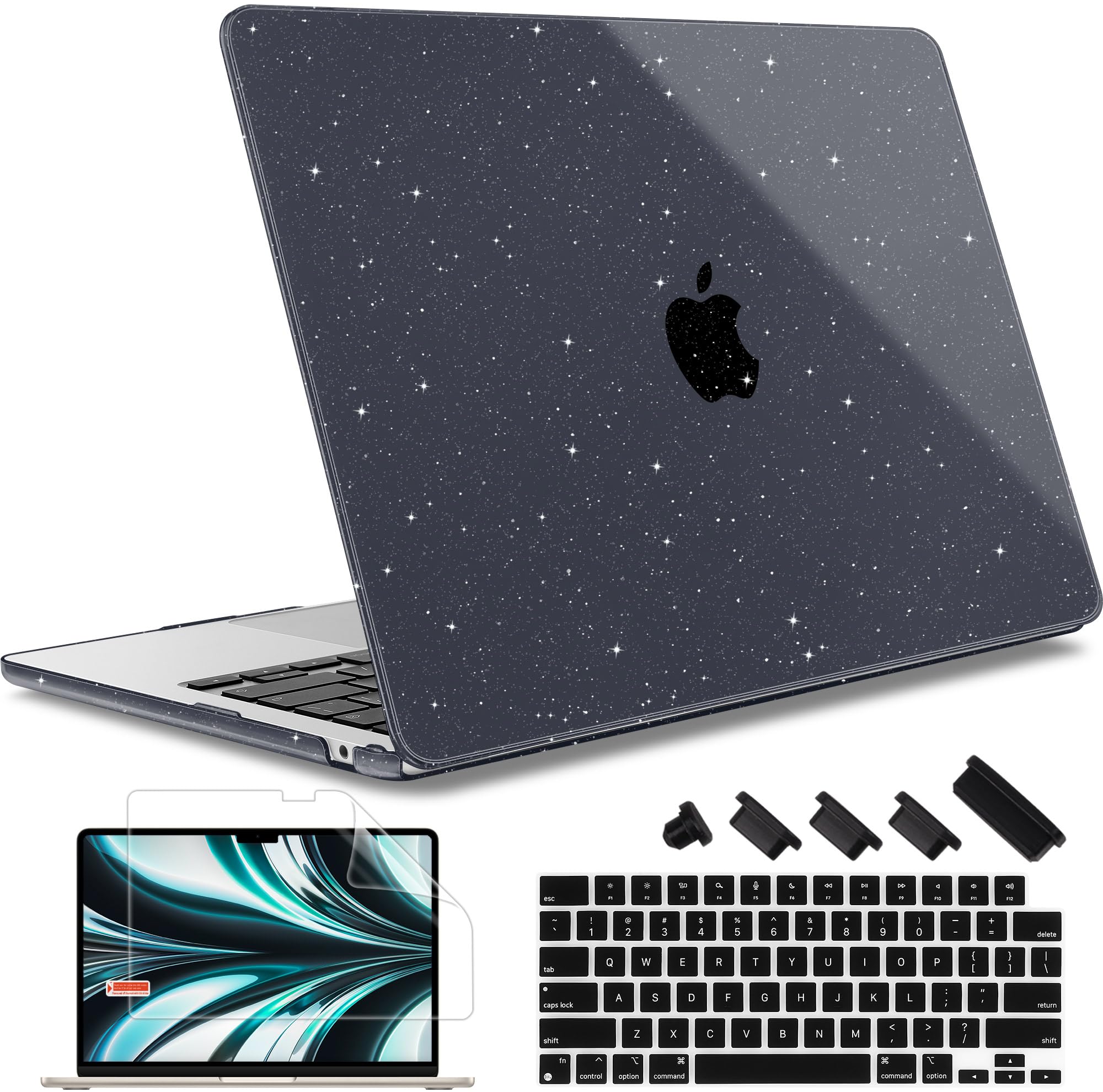 May Chen for M4 MacBook Air 13.6 inch Case 2025 2024 2023 2022 Release A3240 M3 A3113 M2 A2681, Plastic Hard Shell Case for MacBook Air 13.6" with Retina Display Fits Touch ID, Crystal Black Glitter