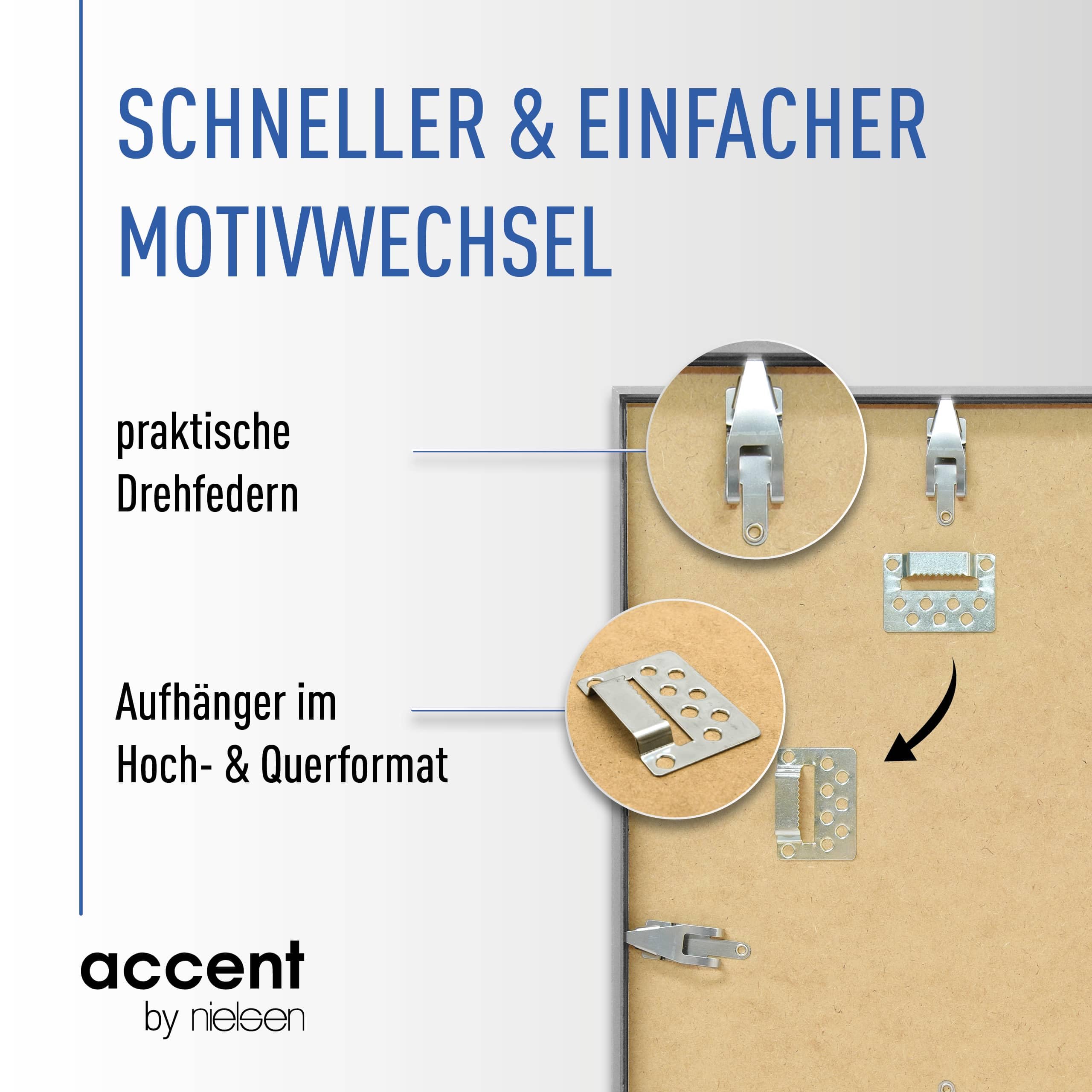 accent by nielsen Puzzlerahmen, 50 x 70 cm, Aluminium, Struktur Silber Matt, Posterrahmen zum Aufhängen im Hoch- & Querformat, bruchsicheres Kunstglas, Puzzle