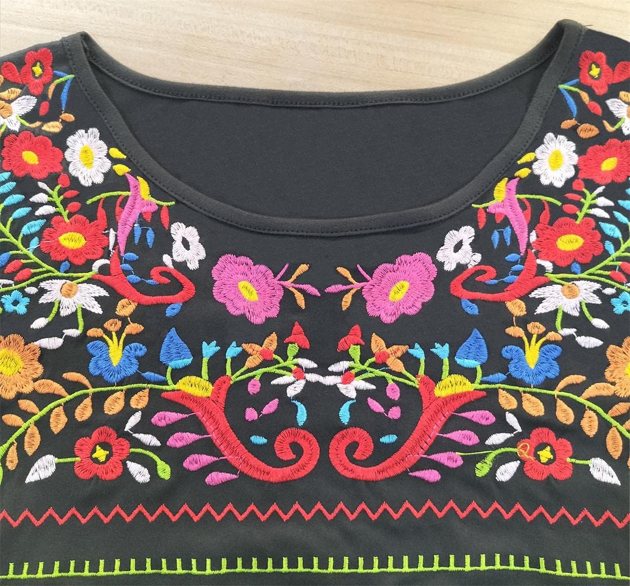 Melliflo Long Sleeve Mexican Shirts for Women Floral Embroidered Peasant Blouse Ethnic Style Boho T-Shirts - Image 2