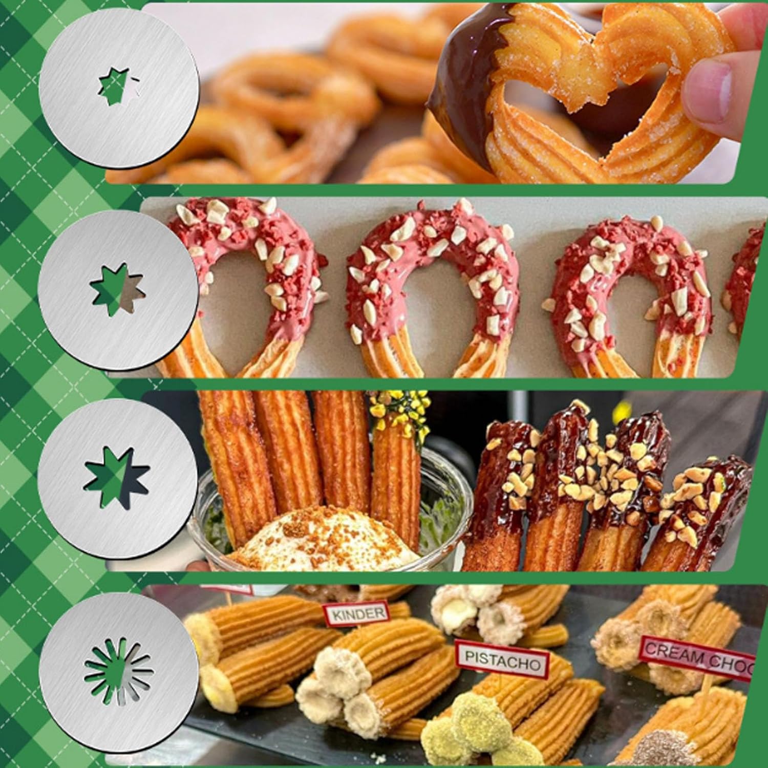 Manual Churro Maker Machine, Aluminum Alloy ABS Churro Gun Kit Versatile Cookie Press Set with Piping Bag Discs Piping Tips Baking Tools for Homemade Different Shape Churros