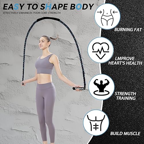 Miniatura 5 de Cuerda de saltar pesada de 5 libras para hombres y mujeres, cuerda de saltar pesada para adultos, cuerdas de saltar pesadas para entrenamiento en