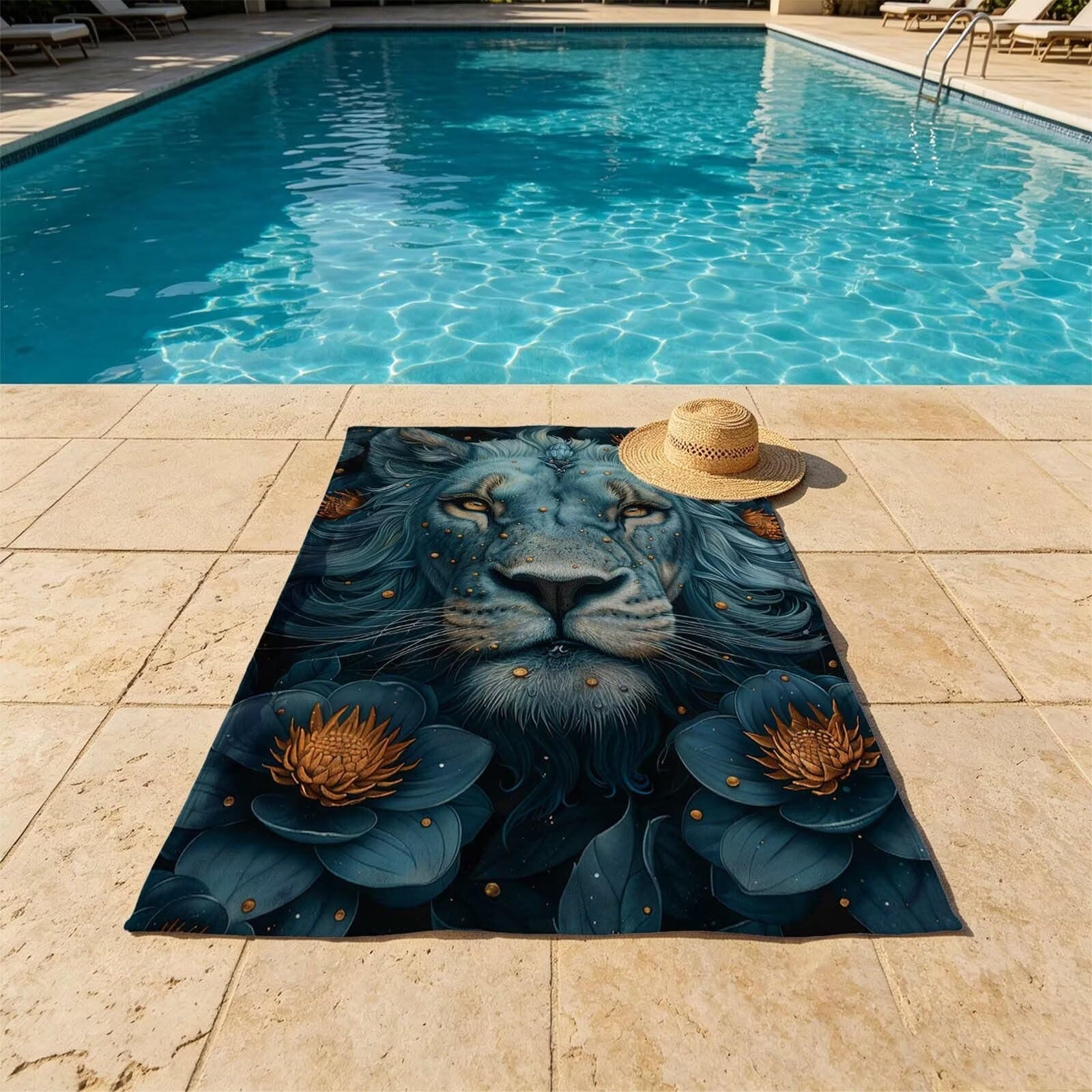 León Toalla Playa 220 x 160 Resistente a la Arena Secado rápido Ligero, Toalla Playa Grande 160x220cm Suave Cómodo como Gym Yoga Sauna Toallas Baño Grandes Exterior Travel Essentials Animal XTLS-5429
