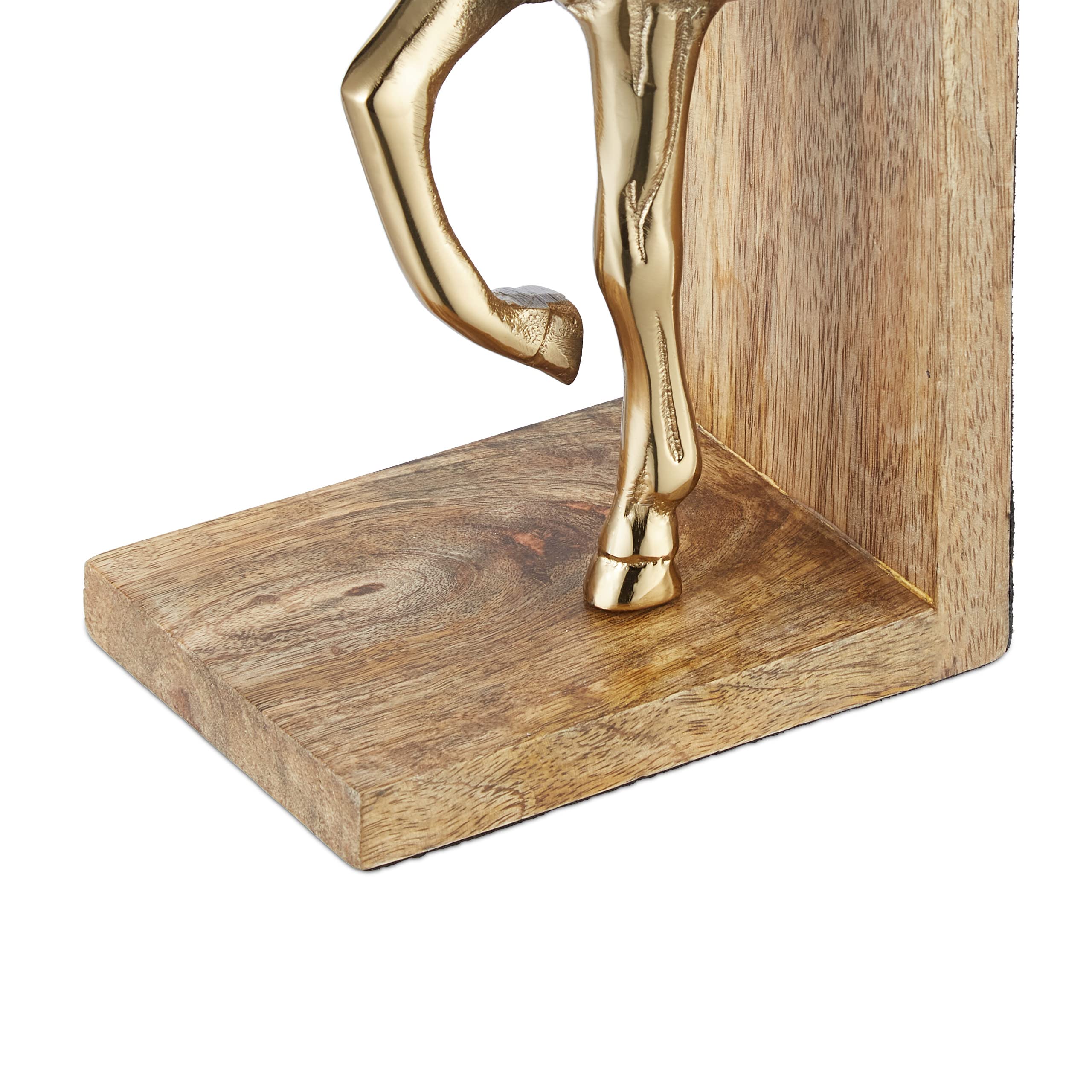 Relaxdays Buchstützen 2er Set, dekorativ, Pferde Figuren, f. Bücherregal, edles Design, HxBxT: 26,5x9x13 cm, Natur/Gold
