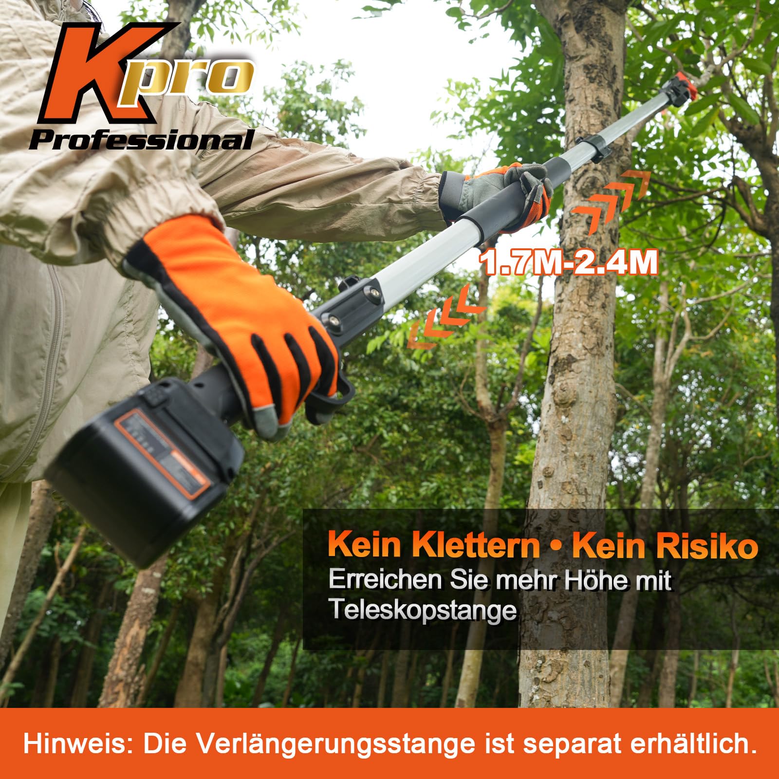 Akku-Astschere 35mm, 21V 4000mAh Akku, kompatibel mit Verlängerungsstiel | Geeignet für Obstbäume, Weinreben und intensive Gartenarbeiten, Unterstützt effizientes Schneiden im professionellen Einsatz