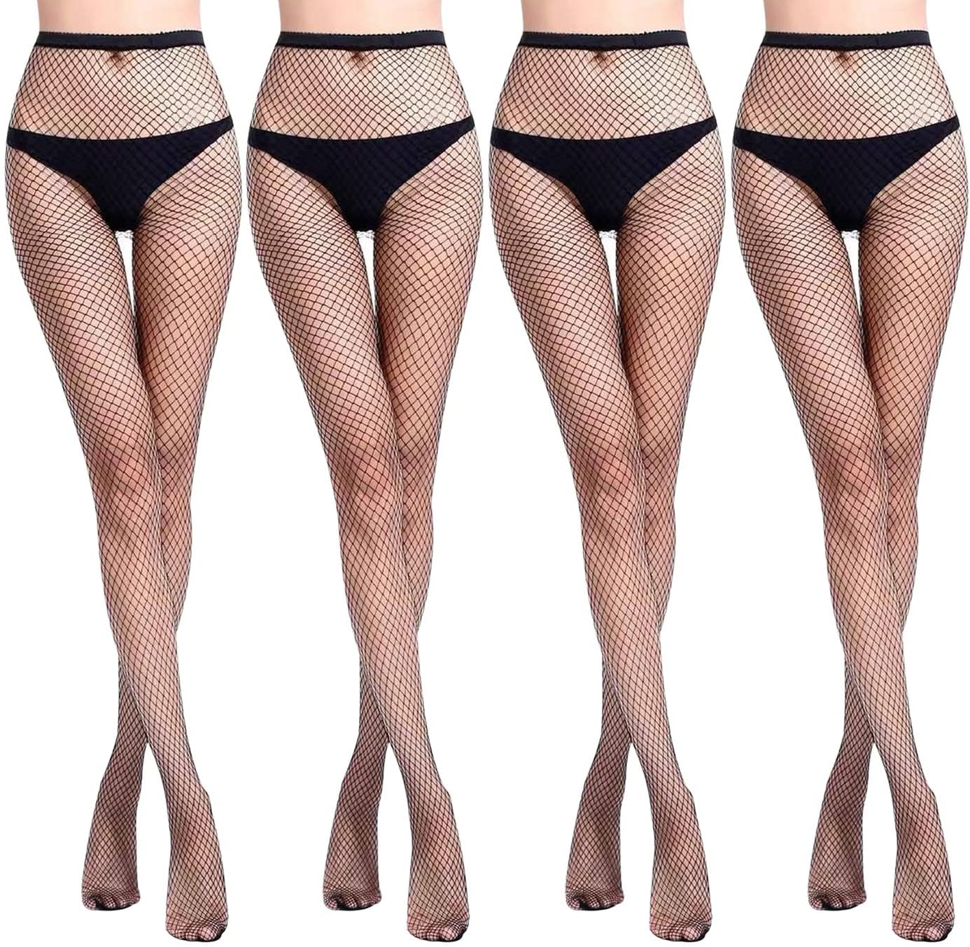 WOOKIT4 Pairs Black Sexy High Waist Tights Fishnet Stockings Pantyhose High Stockings High Waist Suspenders for Women