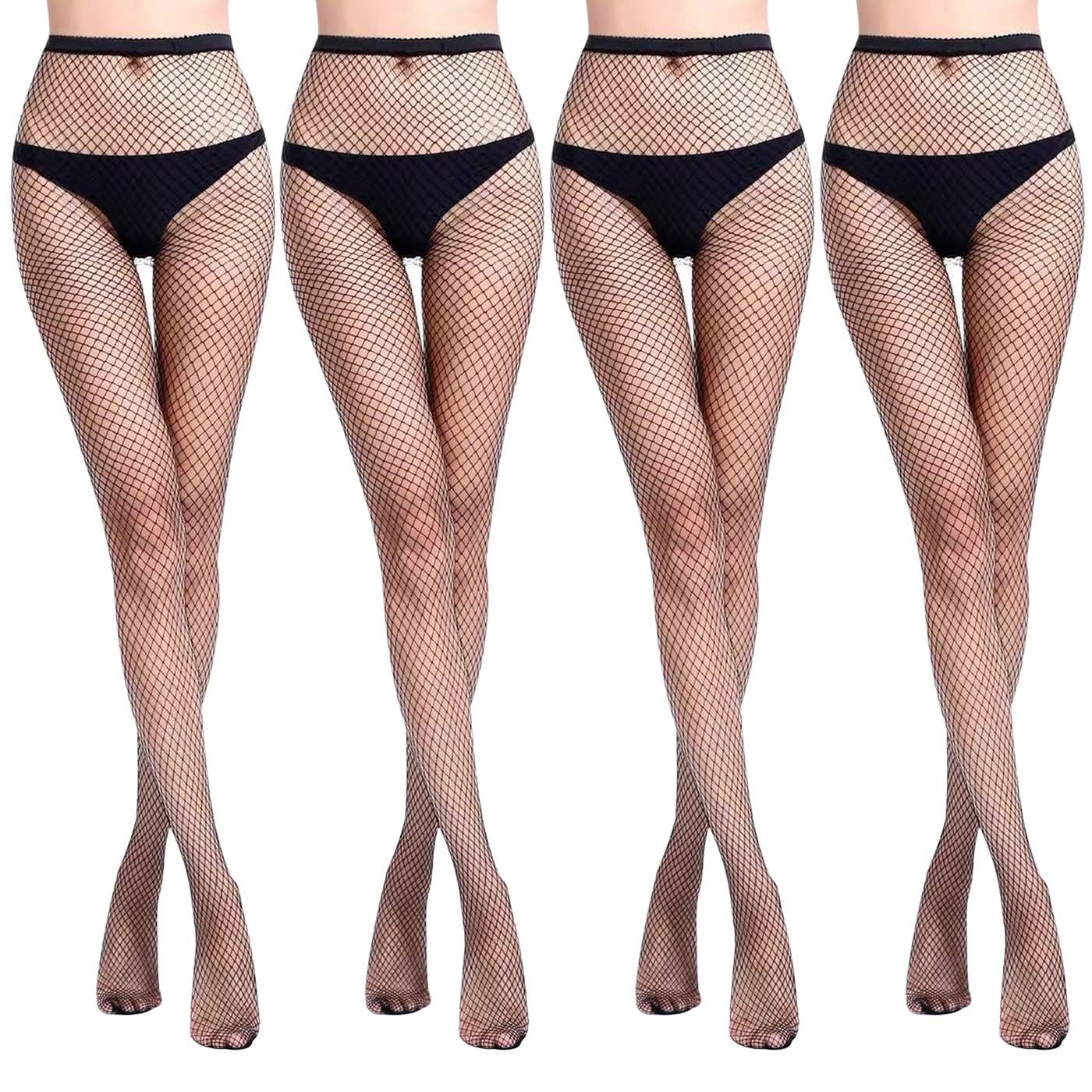 WOOKIT4 Pairs Black Sexy High Waist Tights Fishnet Stockings Pantyhose High Stockings High Waist Suspenders for Women