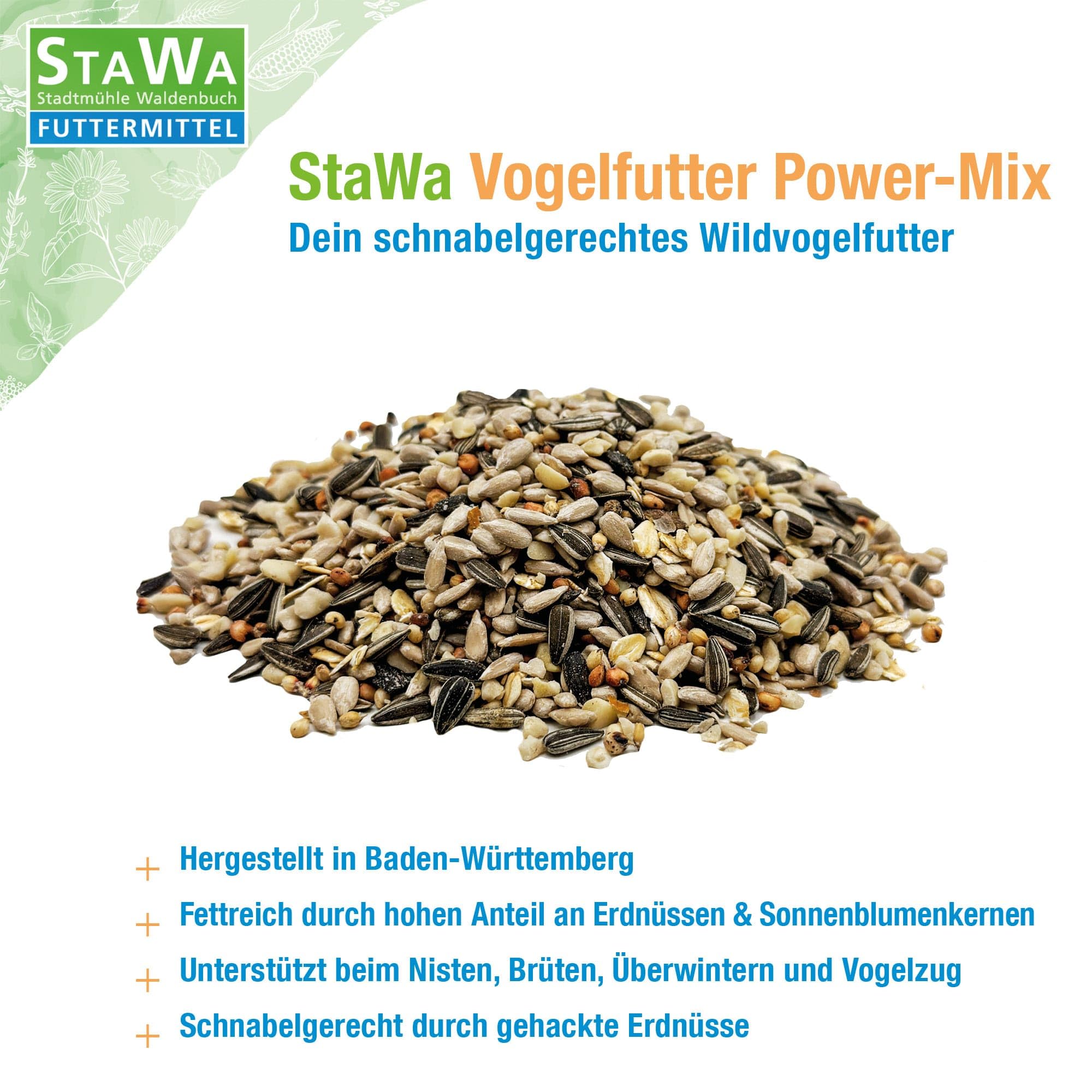 Power-Mix Streufutter für Wildvögel, ohne Weizen, Vogelfutter, 20 kg