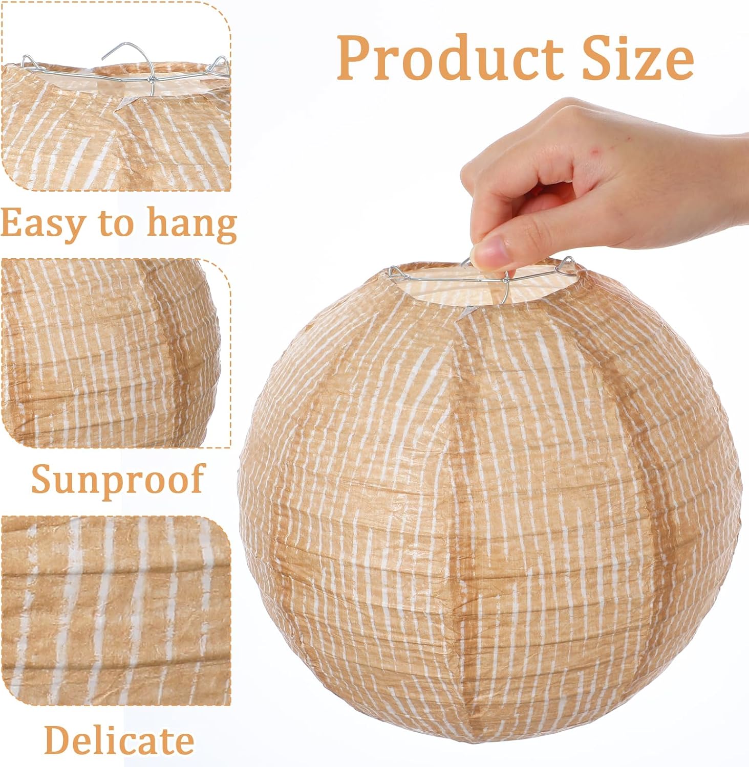 12 Pack Print Burlap Paper Lanterns Round Chinese Paper Lantern Burlap Hanging Papers Lanterns Decorative Farmhouse Classroom Decor for Baby Shower Rustic Vintage Wedding Classroom Birthday(8 Inch) - Image 2