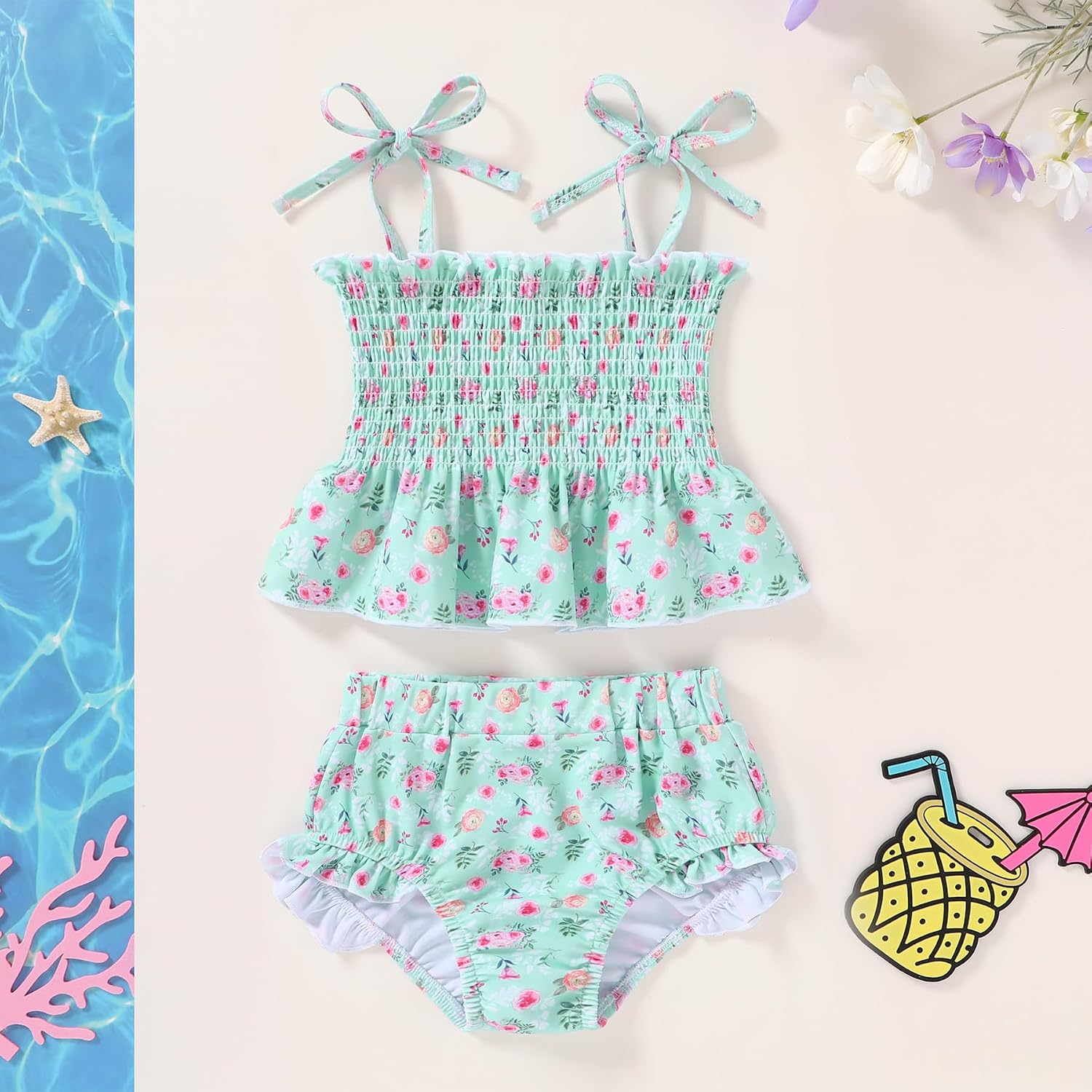 Toddler Girl Two Pieces Swimsuit Floral Bikini Bathing Suit Strap Swimwear Girl Beach Wear 2-7Y