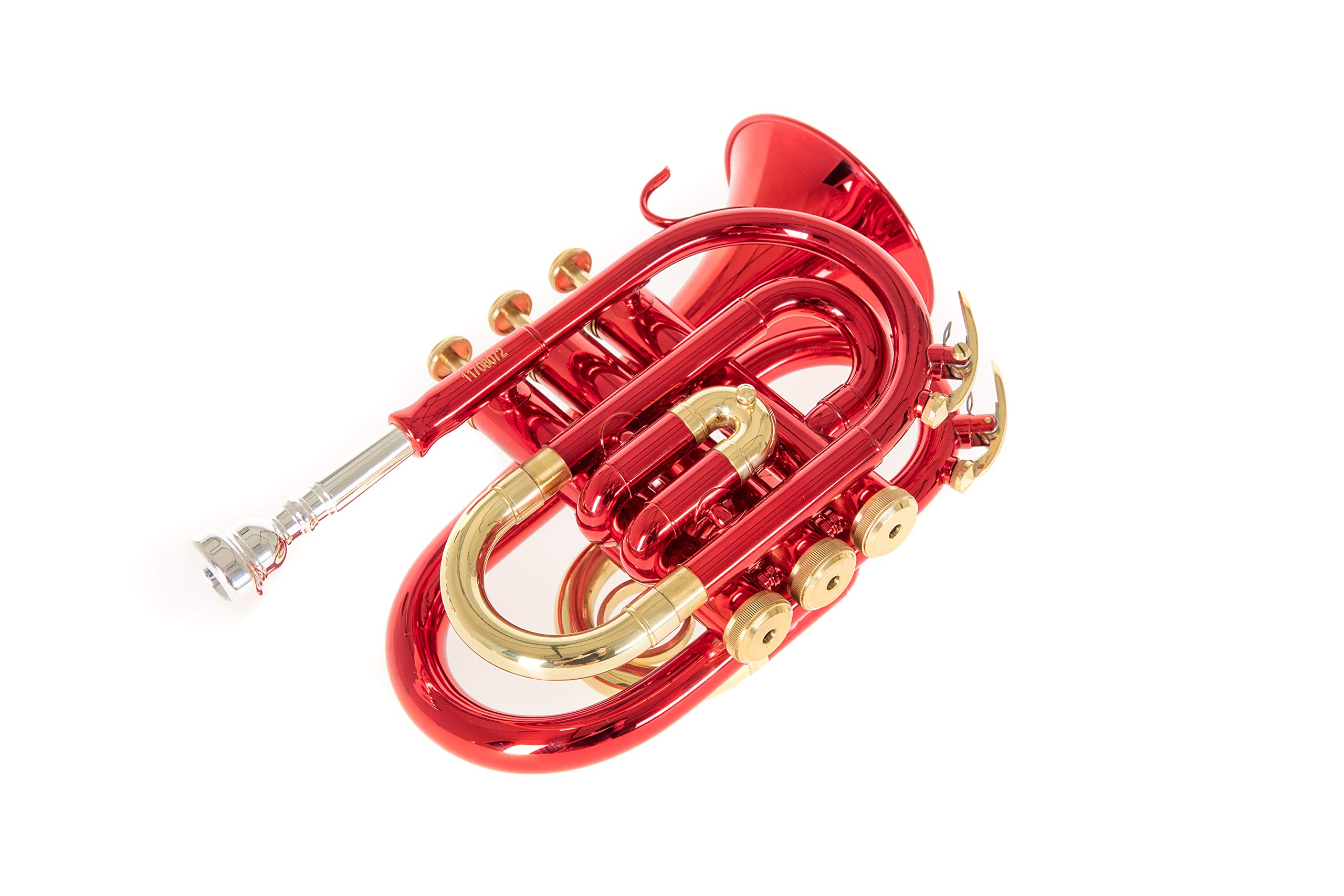 Roy Benson Trompeta de bolsillo en Sib PT-101R (campana de latón de precisión, tudel de latón dorado, trompeta de bolsillo premium, incl. estuche rectangular protector, con función de mochila), Rojo