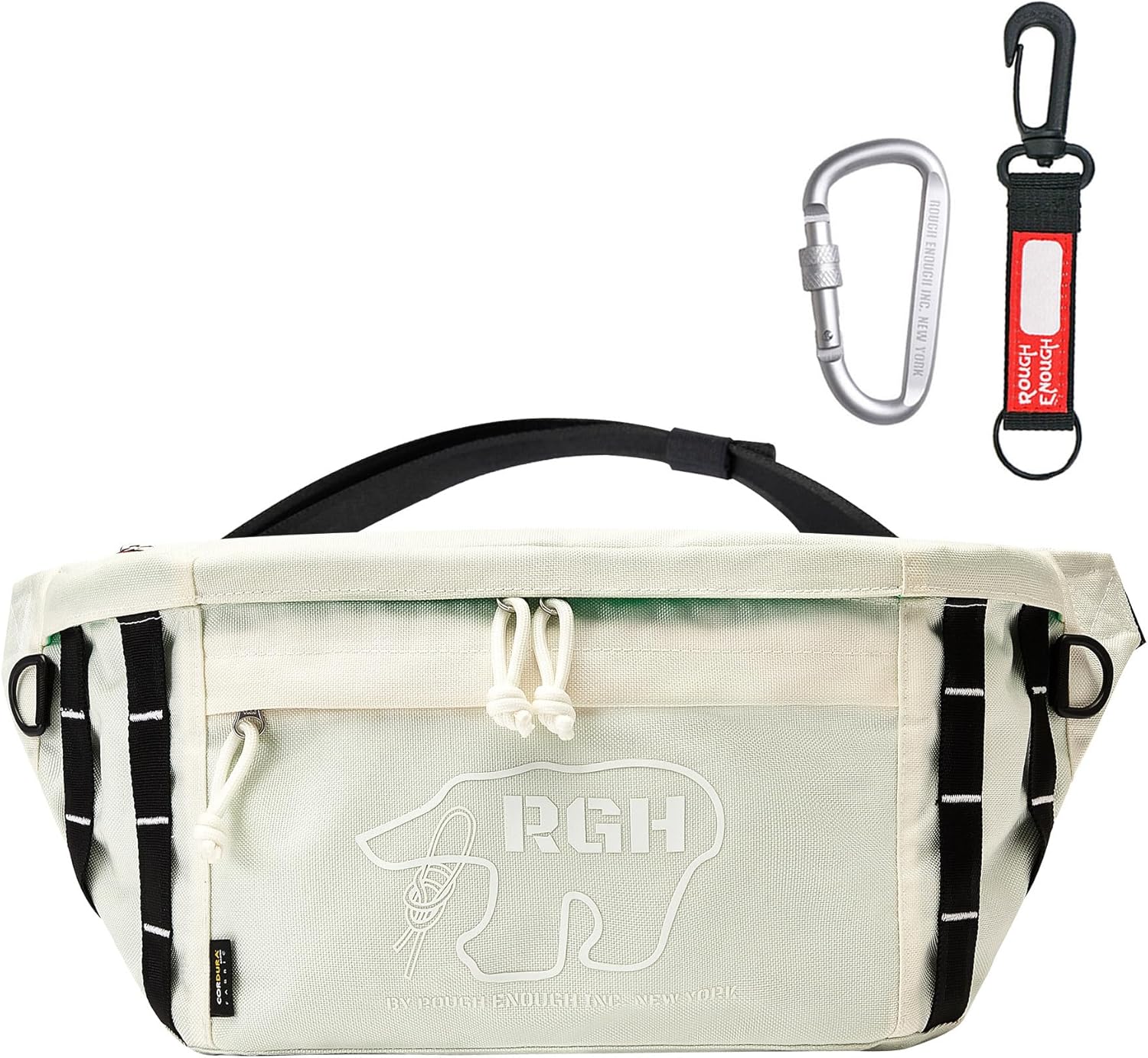 Rough Enough Large Crossbody Bag Fanny Pack for Men Preppy Waterproof with Keychain YKK Zipper Casual Cordura White 6.5L