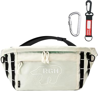 Rough Enough Large Crossbody Bag Fanny Pack for Men Preppy Waterproof with Keychain YKK Zipper Casual Cordura White 6.5L