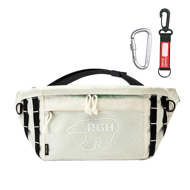 Rough Enough Large Crossbody Bag Fanny Pack for Men Preppy Waterproof with Keychain YKK Zipper Casual Cordura White