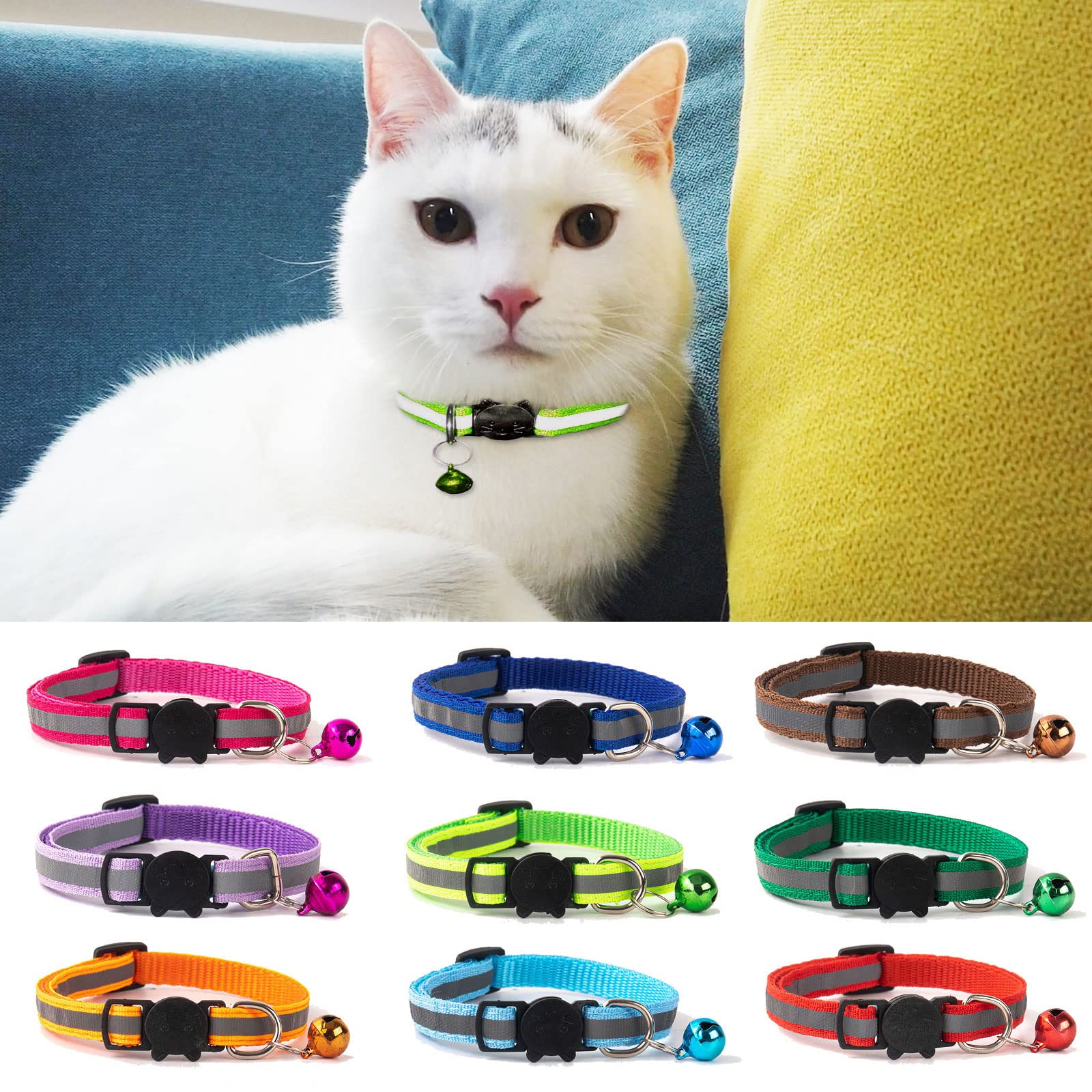 Collare Per Gatto Riflettente Con Campanella - Regolabile 19-32cm, Nylon, Sicuro E Colorato - Foto 11