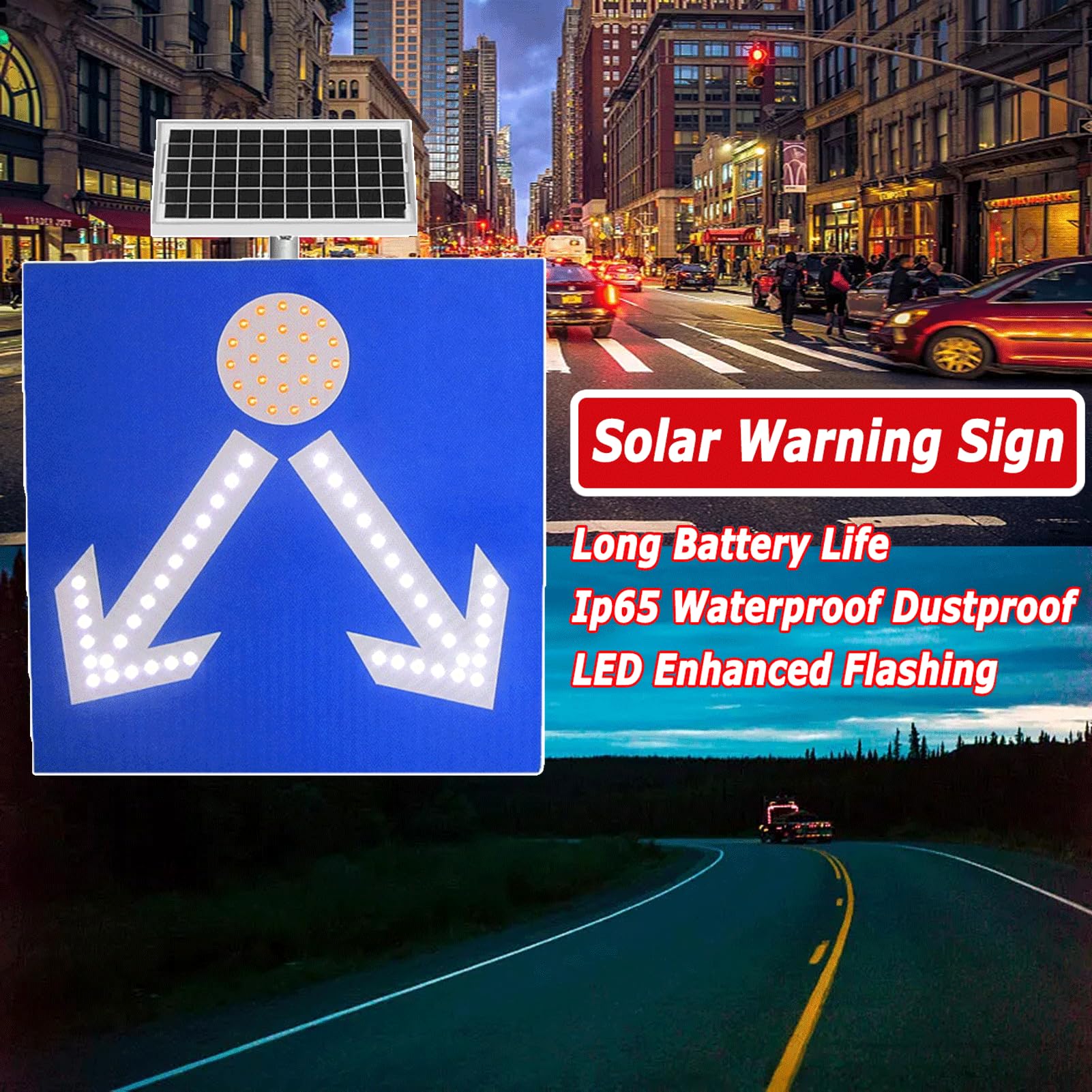 Alimentado por energía Solar Señales de Advertencia, viviendas y Calles. Marco de Aluminio Resistente al Agua, la Intemperie y la decoloración
