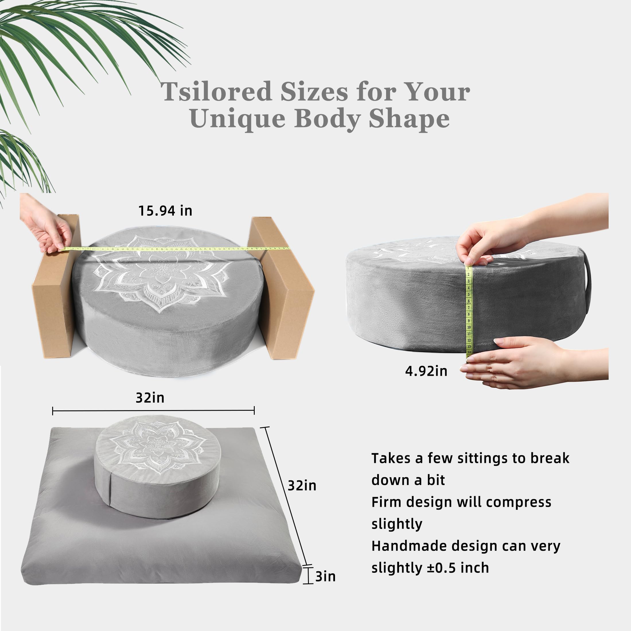 Cojín de meditación con Cascos de Trigo sarraceno y Mezcla de Espuma de Memoria Desmontable Lavable Cubierta Corta de Felpa Base antideslizpara Yoga, hogar, Oficina y Uso Multi-Escenario