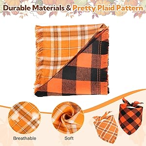 Kytely Fall Thanksgiving Dog Bandanas Large, 2Pack Christmas Halloween Classic Plaid Pet Scarf with Tassels Edges for Boy and Girl, Pet Apparel & Accessories Costume for Puppy Pets