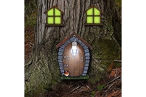 Juegoal Fairy Gnome Home Miniature Window and Door with Litter lamp for...