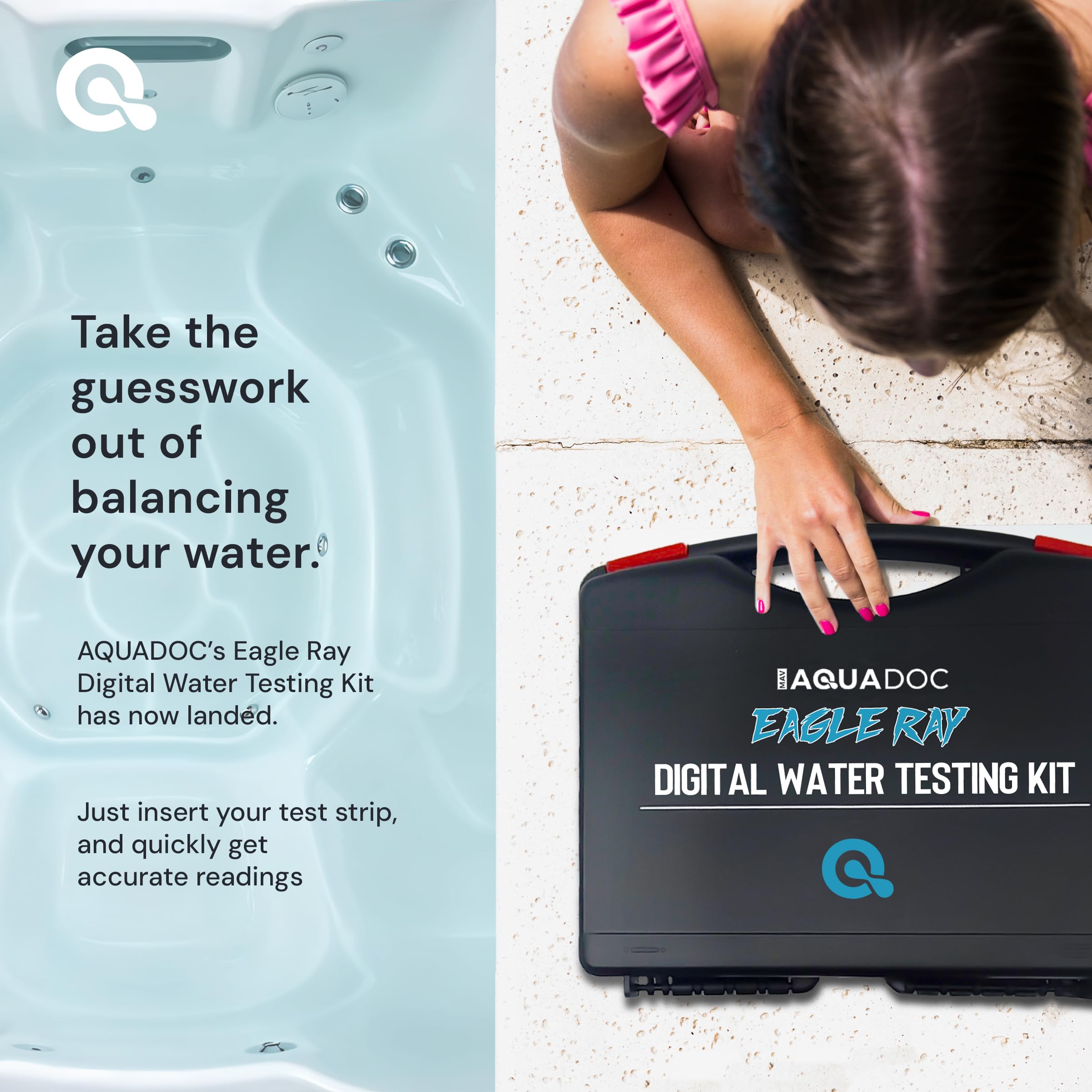 AquaDoc - Kit digital de prueba de agua para bañera de hidromasaje para spa, probador digital de cloro para spa con analizador de agua y tiras de prueba