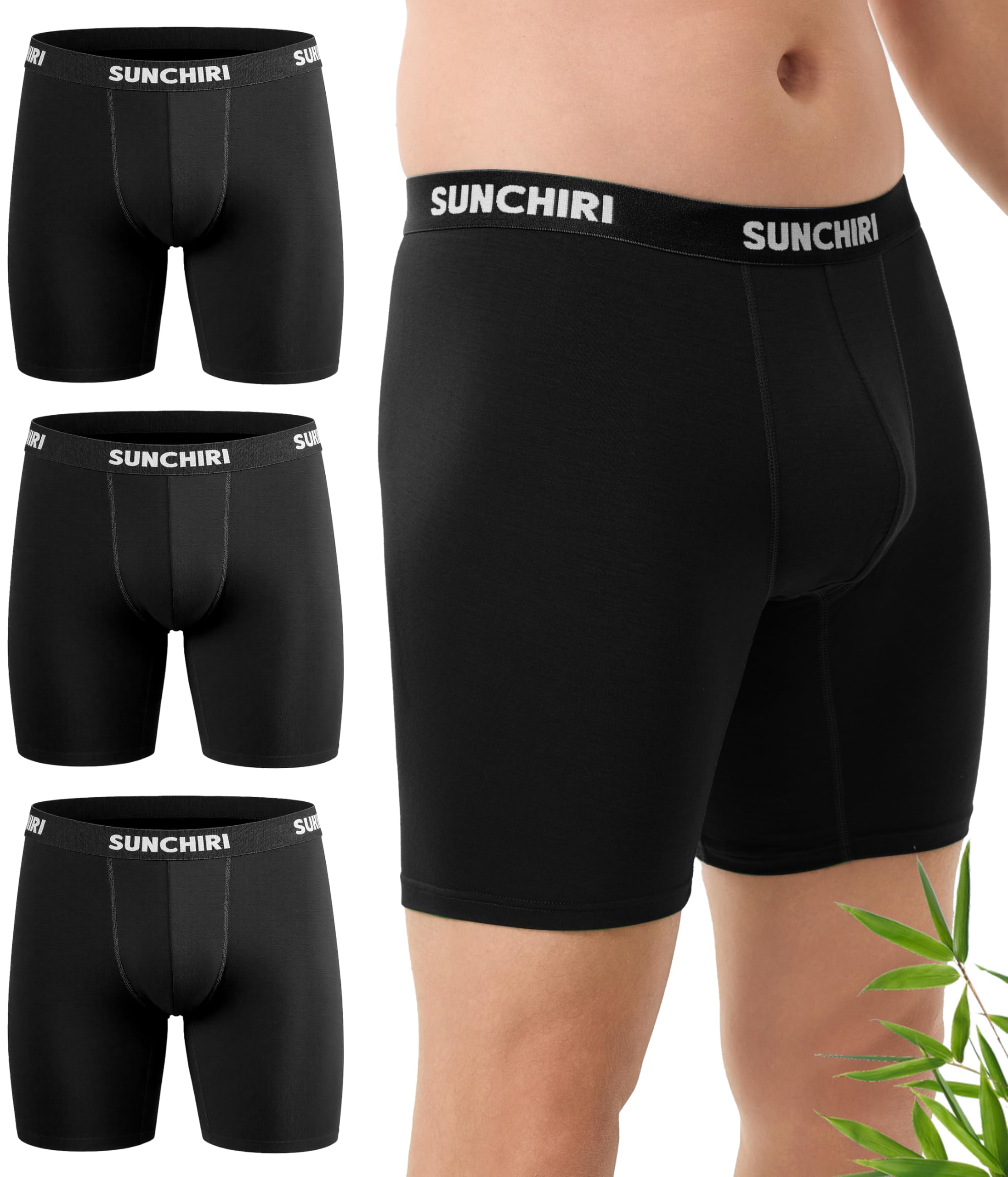 SUNCHIRI Boxershorts Herren Lang 3er Pack, Bambus Unterhosen Männer, Unterwäsche Ohne Kratzenden Zettel (Gr.M-2XL)