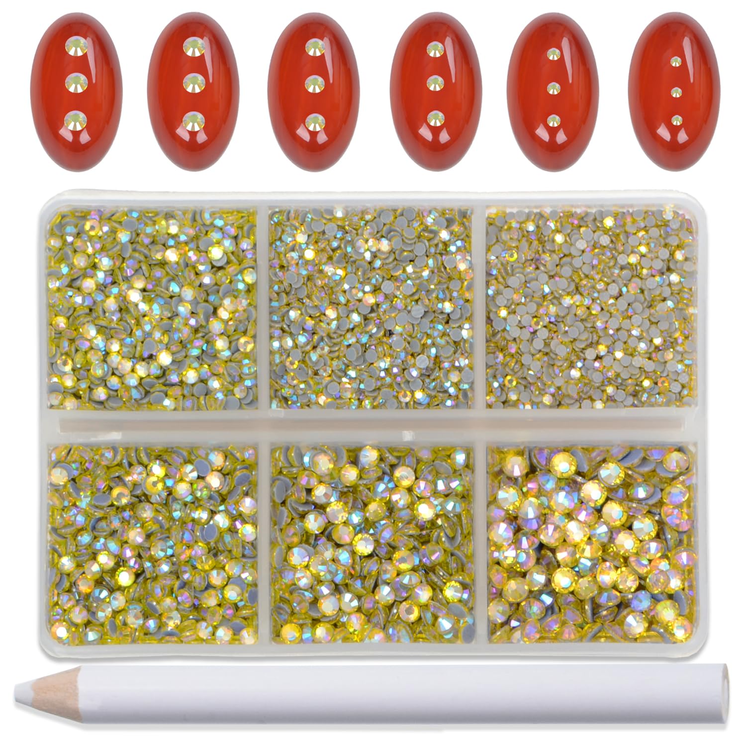Bymitel Hotfix Crystal Rhinestones Round Gems for Crafts,Mixed 6 Sizes with Wax Pencil Kit, Citrine AB 1.3-3.2mm(SS3-SS12/8000pcs)