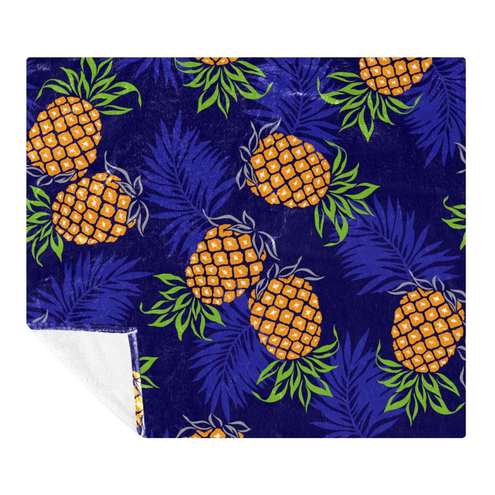 Couverture polaire plaid violet motif ananas pour lit et canape de chambre
