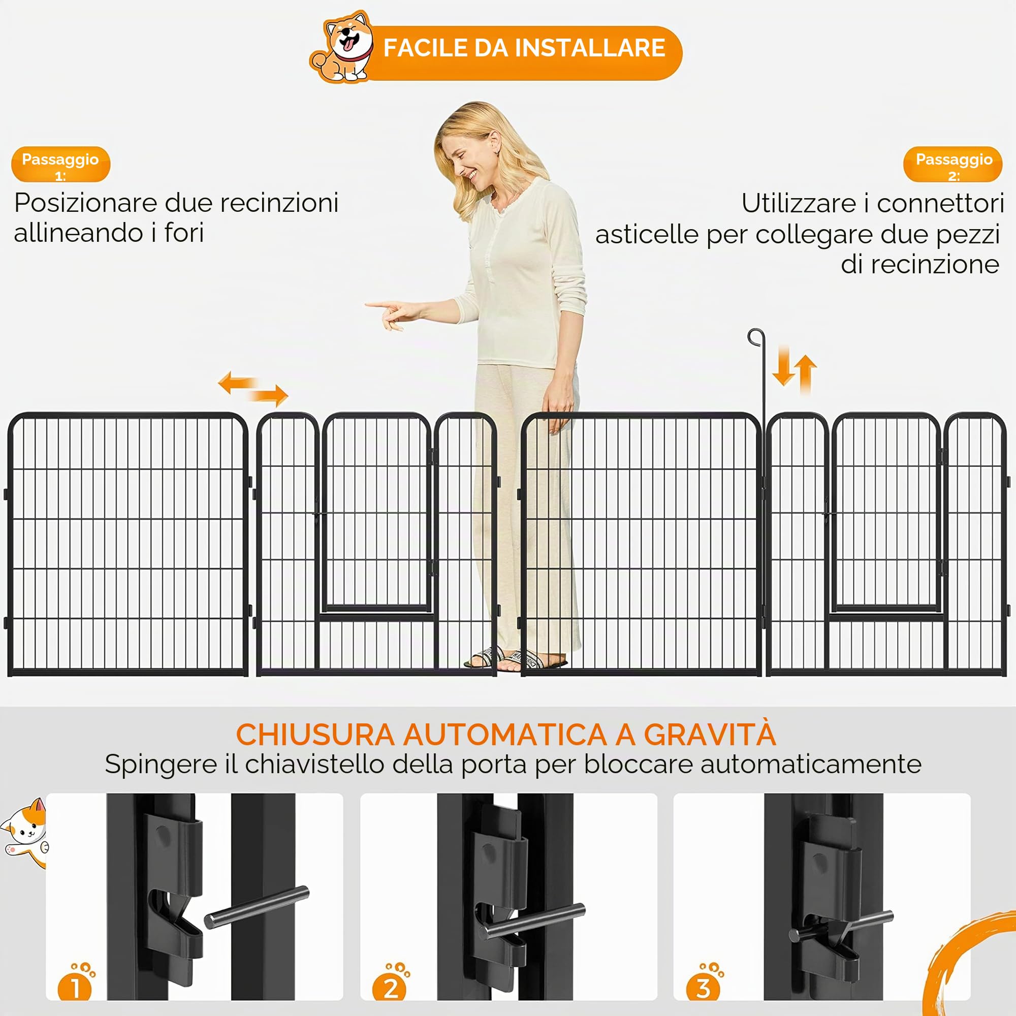 Yaheetech Recinto per Cani Grande da Interno Esterno Giardino Conigli Cuccioli Recinzione Animali Domestici Rete 6 pz 80 x 80 cm Nero