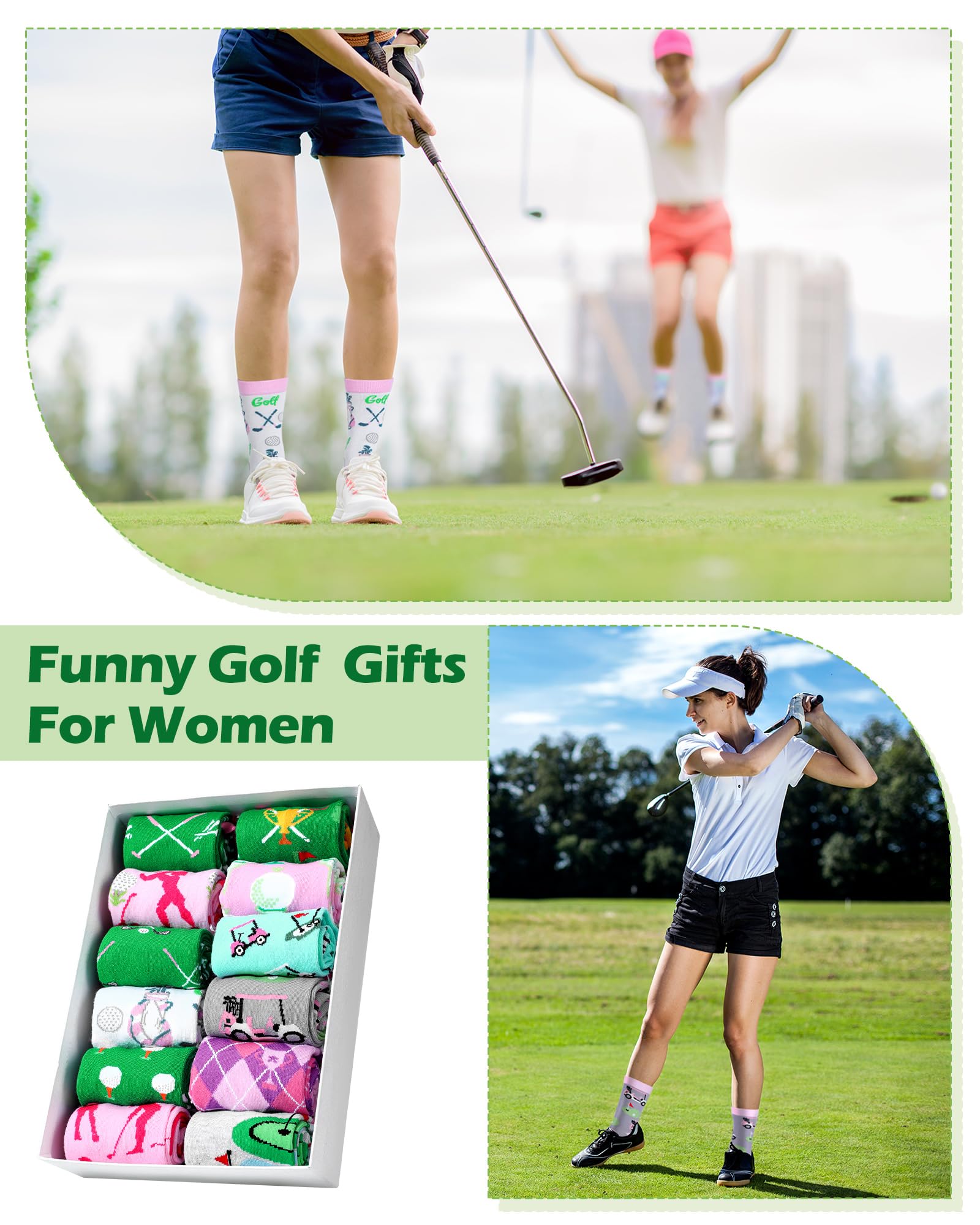 Patelai 24 Paar Damen-Socken mit Golf-Motiv, lustige Golf-Outfits, bunte Freizeitsocken für Golfer, Damen, Geburtstags- und Weihnachtsgeschenke, Mehrfarbig/Meereswellen (Ocean Tides), 9-11