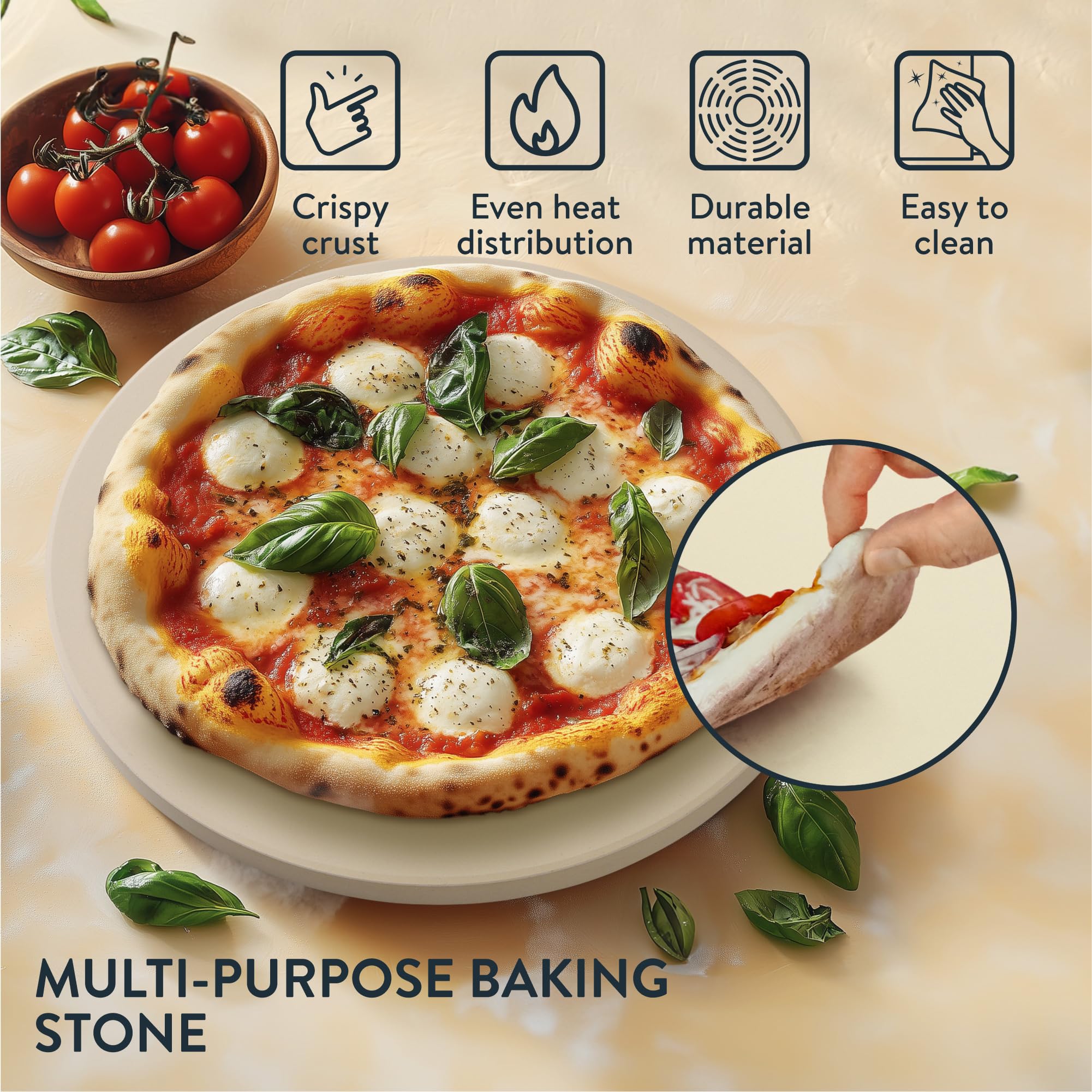 Pierre à Pizza en Cordiérite - 35 cm de Diamètre - Pour Four, Barbecue Électrique ou à Charbon Jusqu'à 800°C