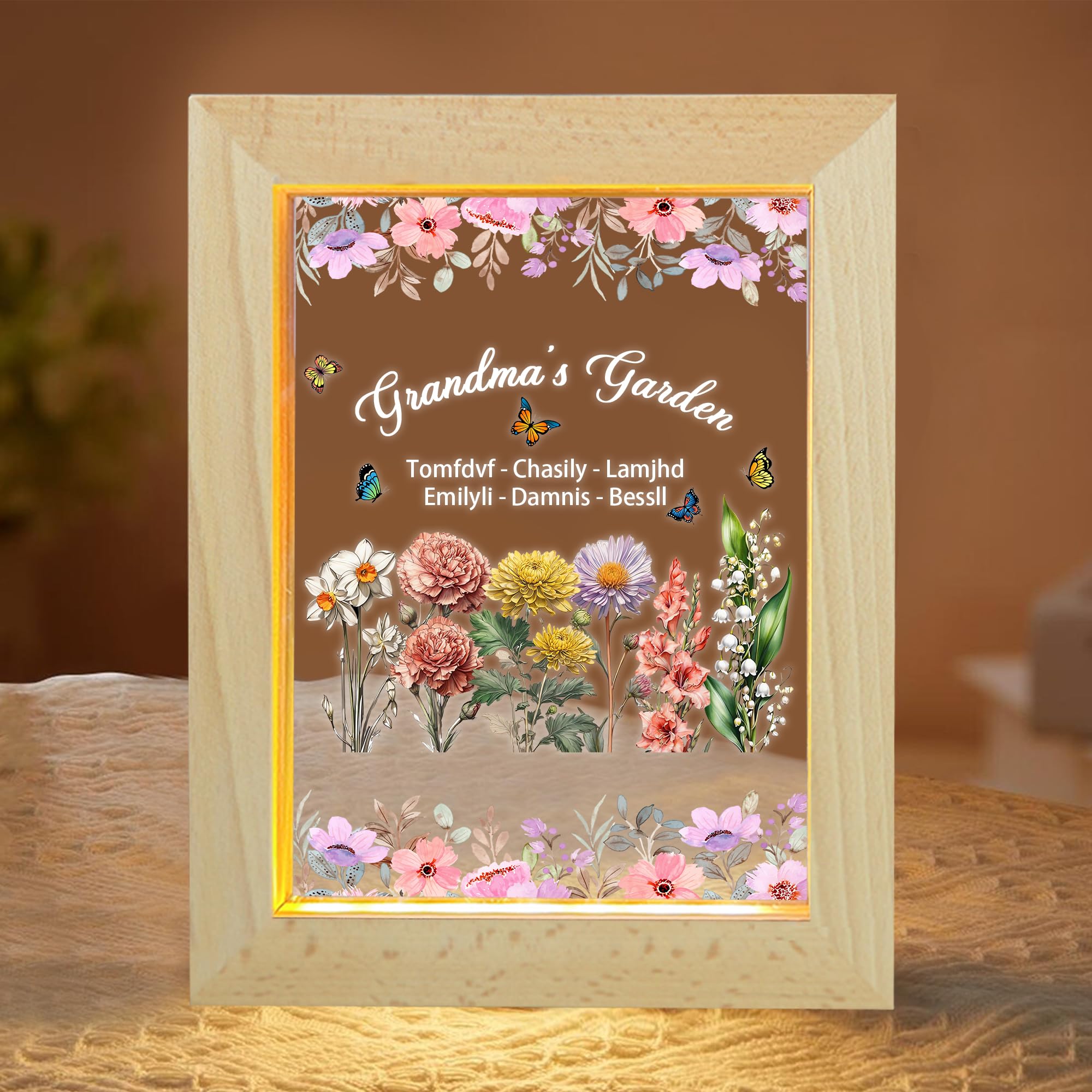 BFHEFGSUU Personalised Grandma's Garden Night Light Custom 1-10 Names Birth Month Flower Lamp Romantic Gifts for Mom Grandma Mother's Day Birthday (Style 25)