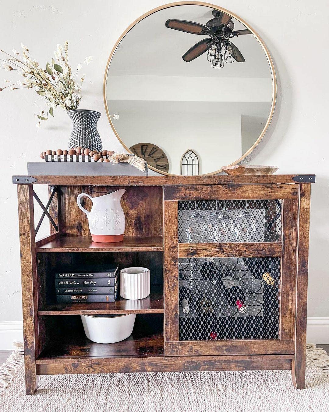 Bestier Wine Bar with Led Lights Mini Liquor Whiskey Hutch