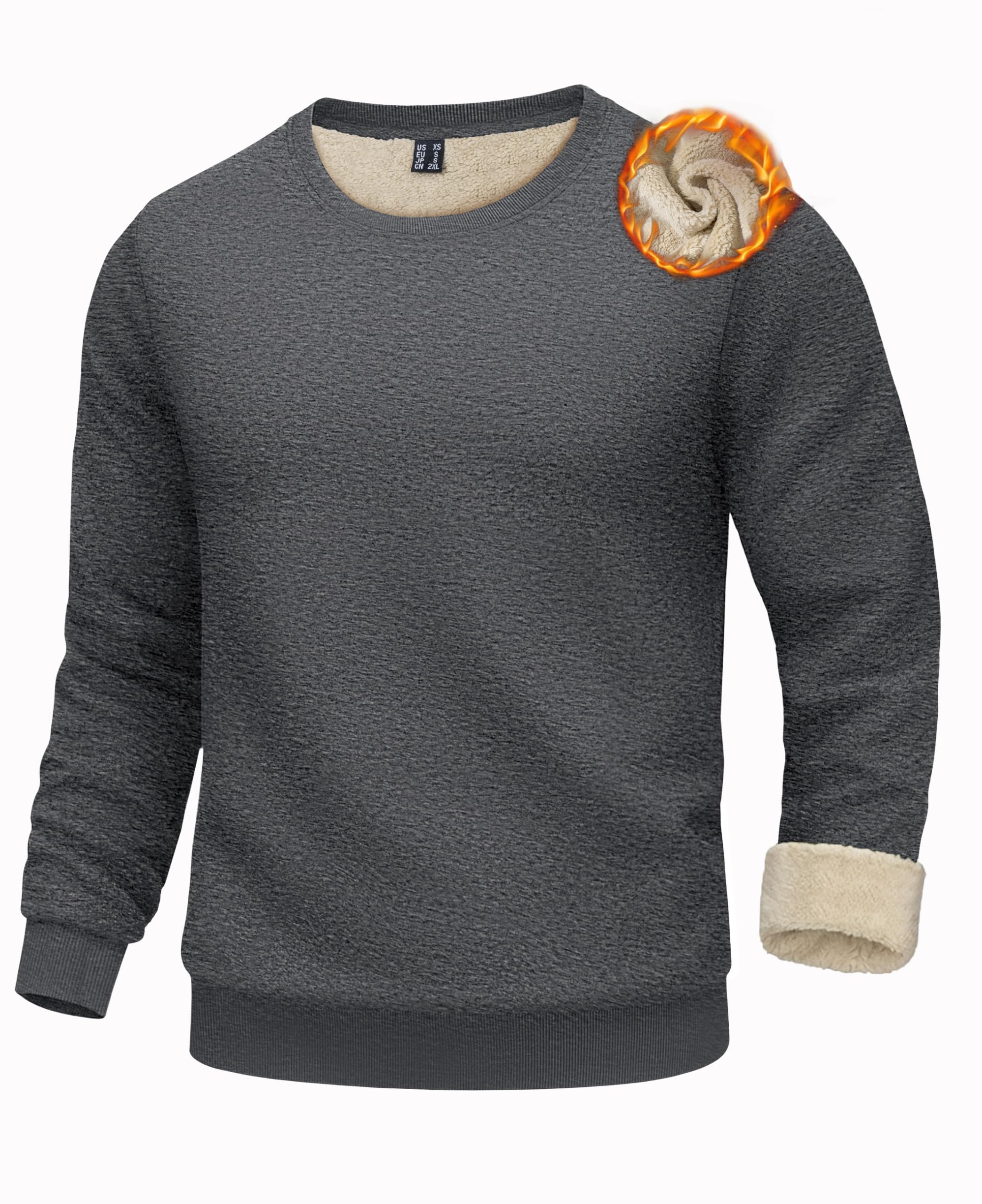 KEFITEVD Herren Winter Sweatshirt Warm Fleece Pullover Ohne Kapuze Sherpa | Warmes Sherpa Innenfutter, Arbeitspullover, Langarm und Rundhals, Perfekt für Kalte Wintertage, Besonders Weiches Fleece