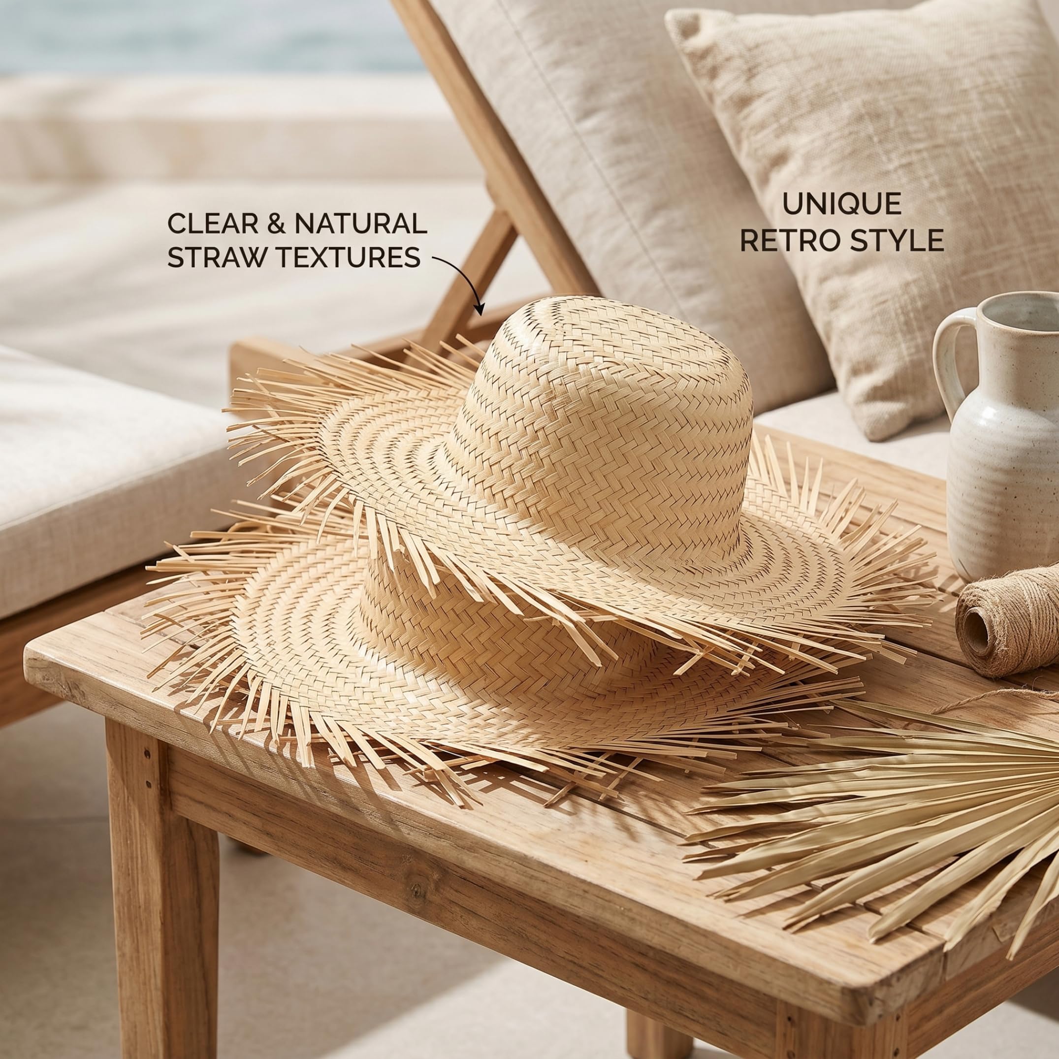 Cappello di paglia pava intrecciato da 2 pezzi con nappa per la spiaggia