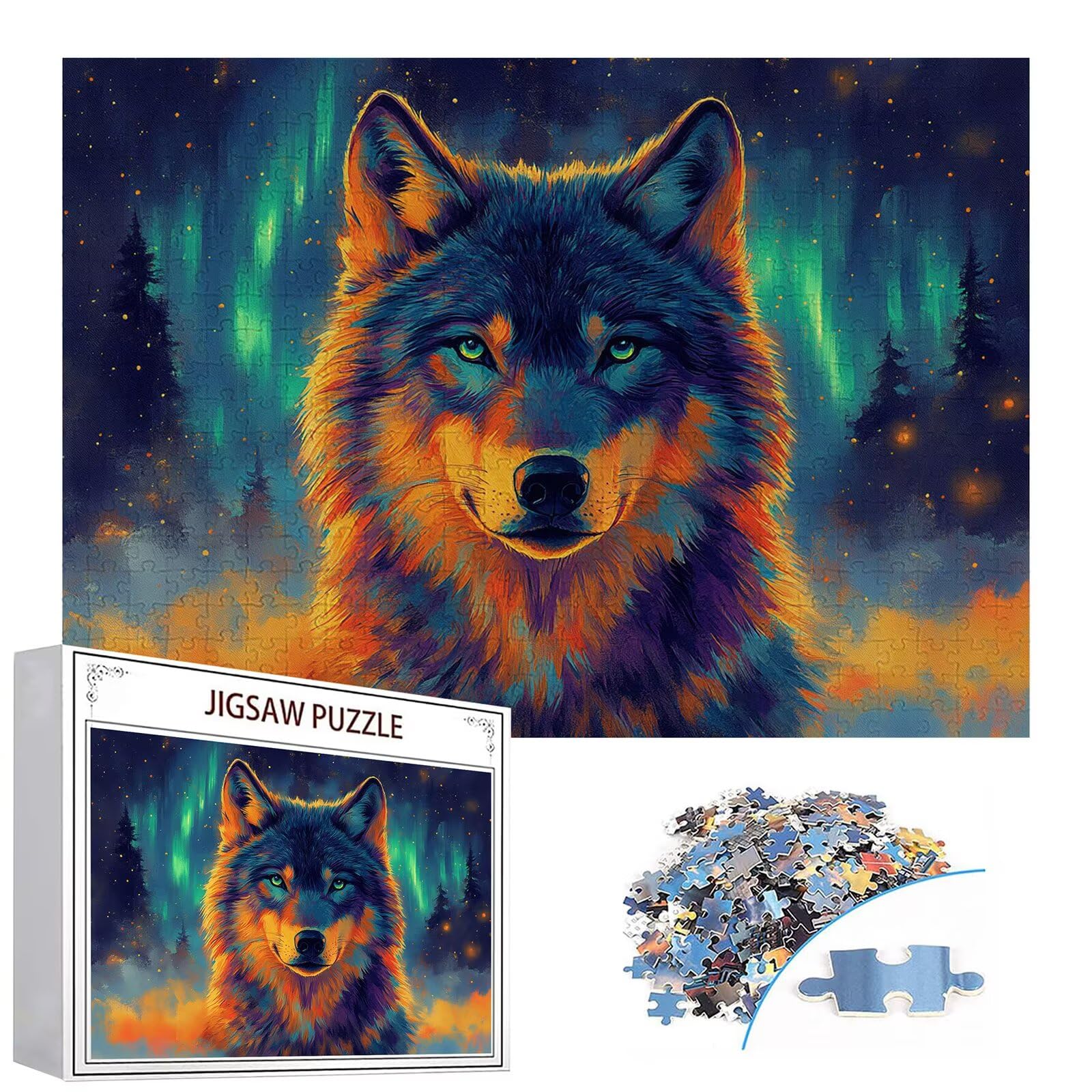Puzzle 3000 elementów wilk puzzle dla dorosłych zorza 122 x 81 cm unikalne rzemiosło klasyczne 3D drewniana układanka do rodzinnych gier aktywnych, układanka do samodzielnego wykonania nawet do