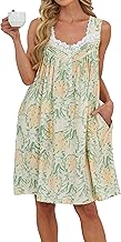 AVIIER Cotton Nightgowns for Women Sleeveless Night Gown with Pockets