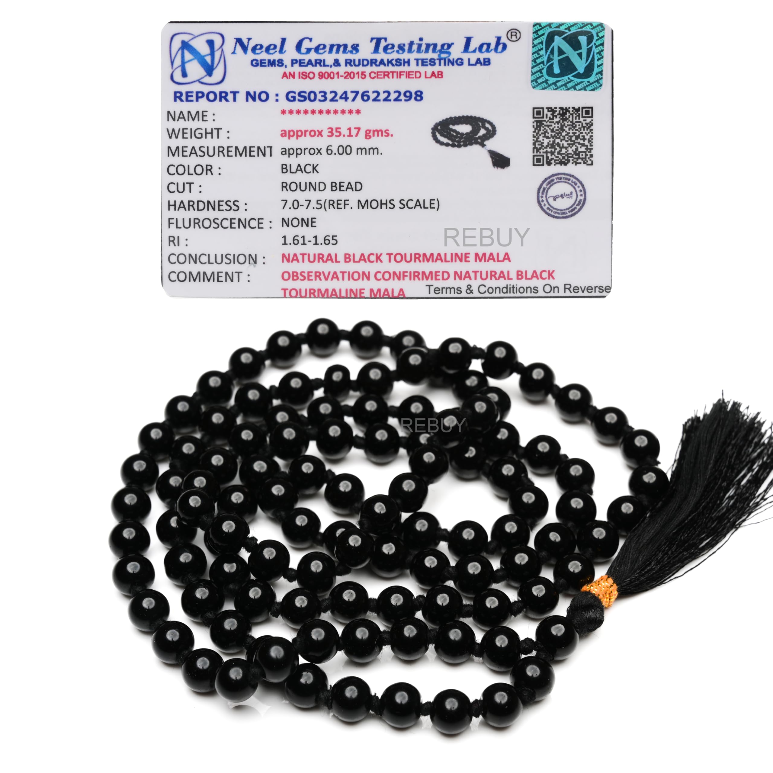 REBUY Natural Black Tourmaline Mala with 109 Beads for Men and Women (Beads Size 8 MM) (B0CXNTH59C) Amazon Price History, Amazon Price Tracker