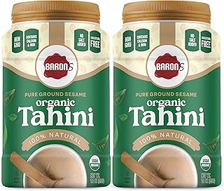Baron's USDA Organic Tahini Pure Sesame Paste | 2 x 16 oz Jars | Rich Cr...
