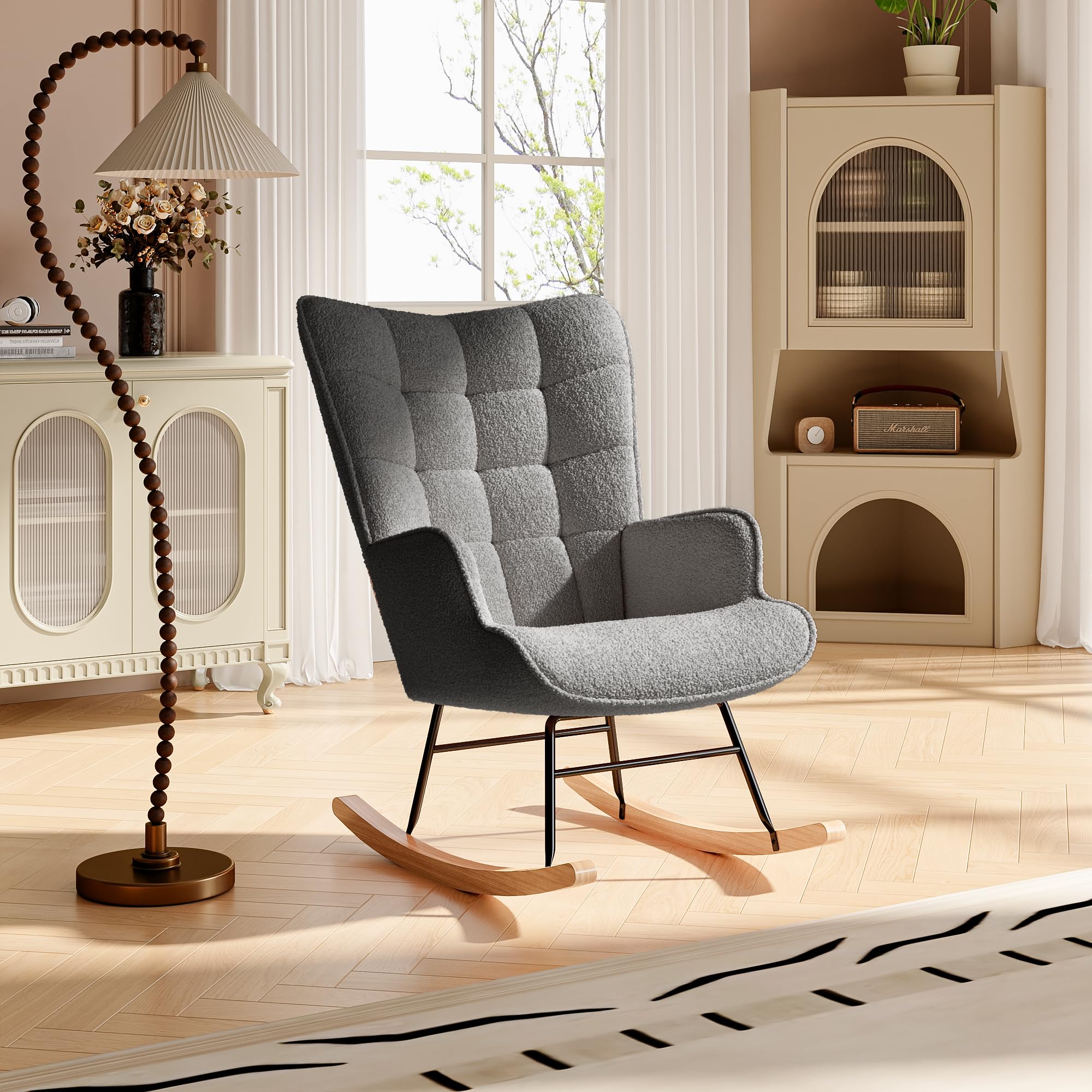 Keebgyy Fauteuil à bascule rembourré velours chambre balcon